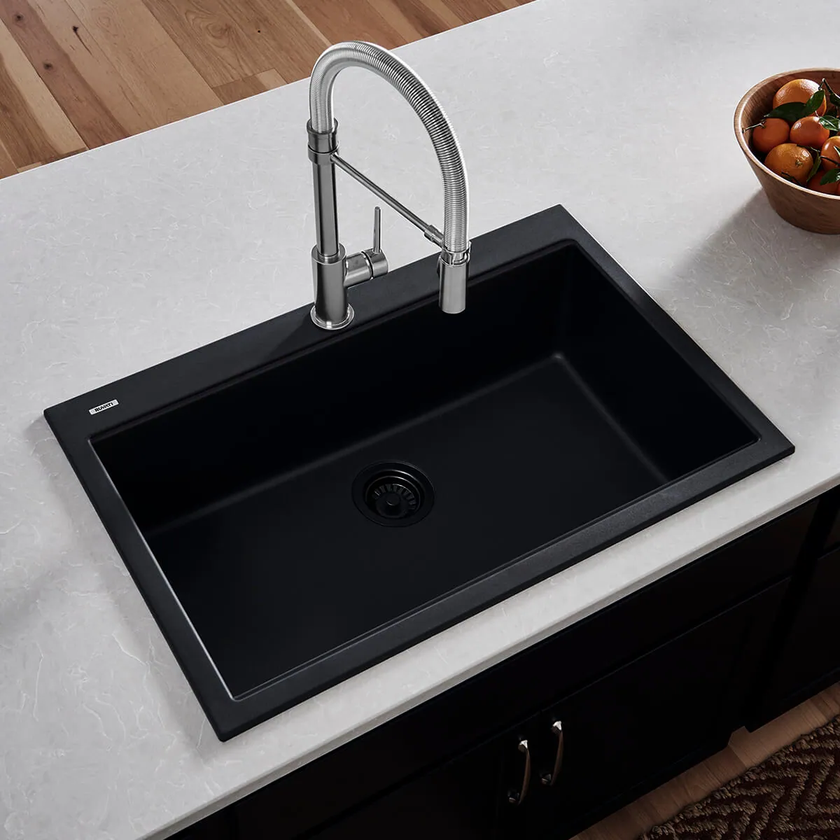 Ruvati 33 x 22 inch epiGranite Drop-in Topmount Granite Composite Quartz Single Bowl Kitchen Sink – Midnight Black