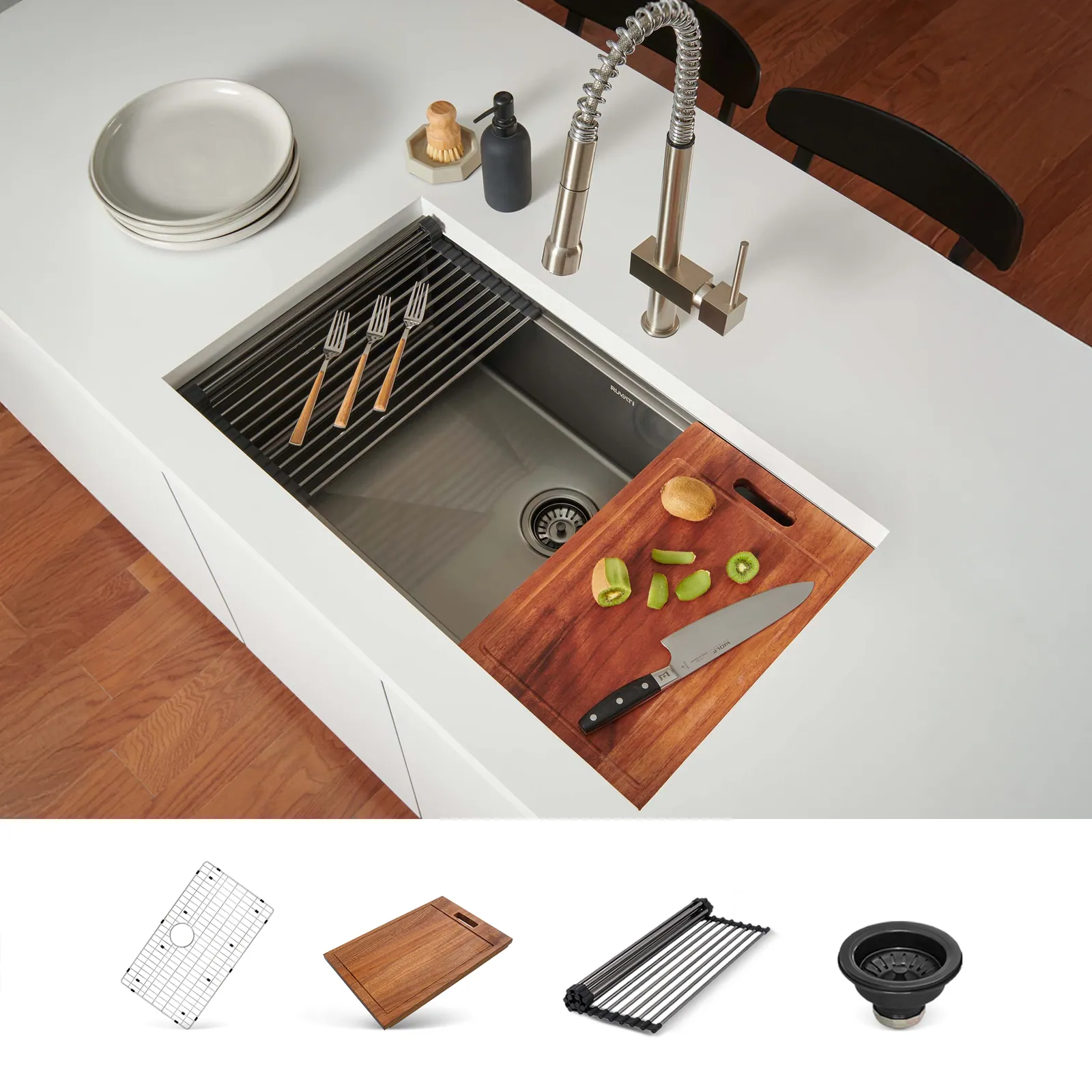 Ruvati 30-inch Gunmetal Black Stainless Steel Workstation Undermount Kitchen Sink Single Bowl