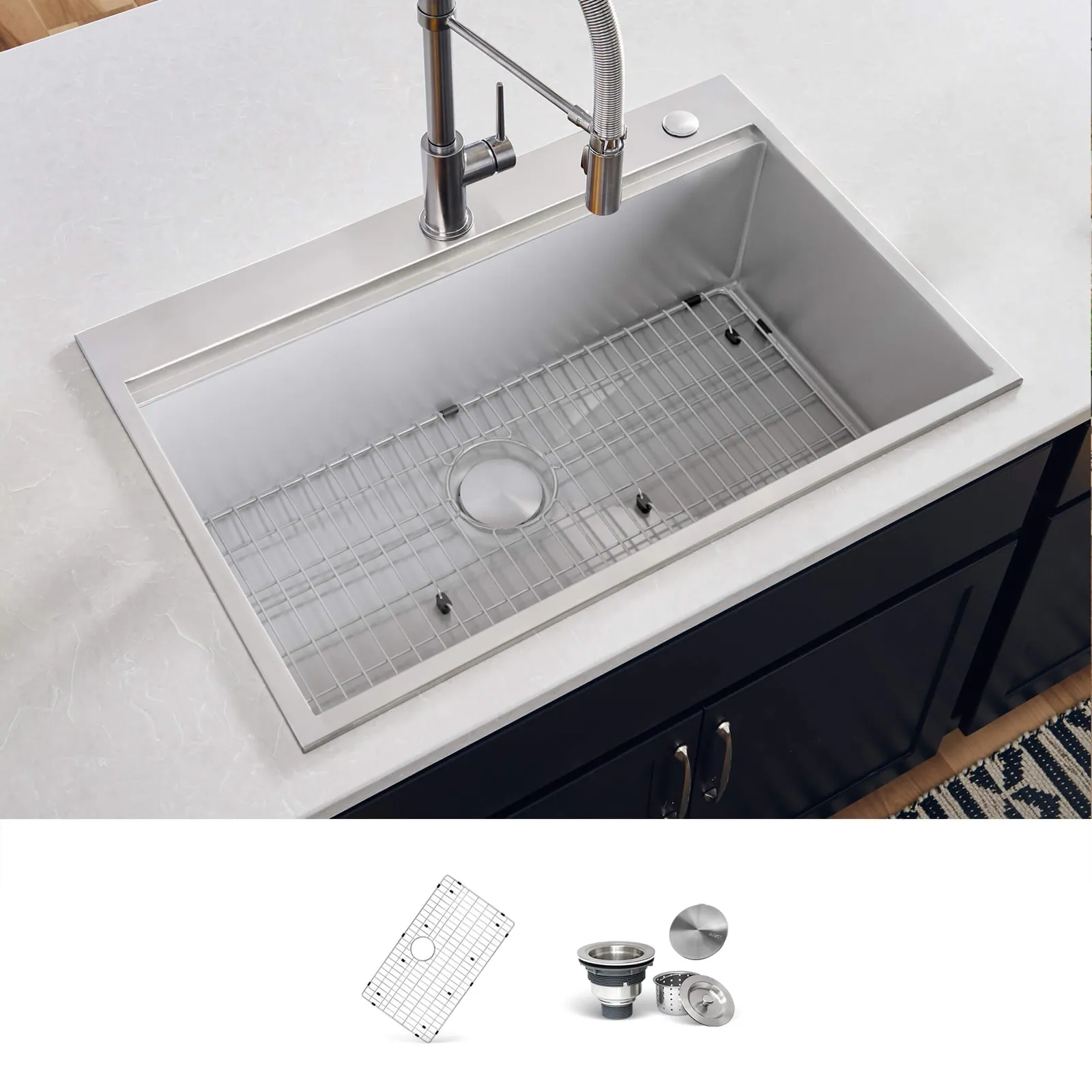 Ruvati 33 x 22 inch Drop-in 16 Gauge Stainless Steel Rounded Corners Topmount Kitchen Sink Single Bowl