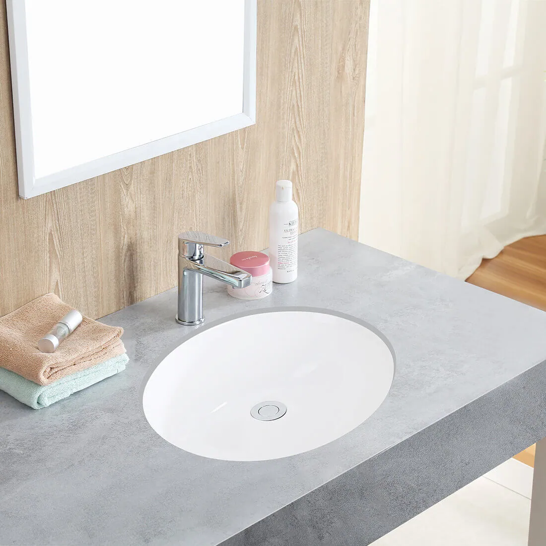 Ruvati 22 x 15 inch Undermount Bathroom Sink White Oval Porcelain Ceramic with Overflow