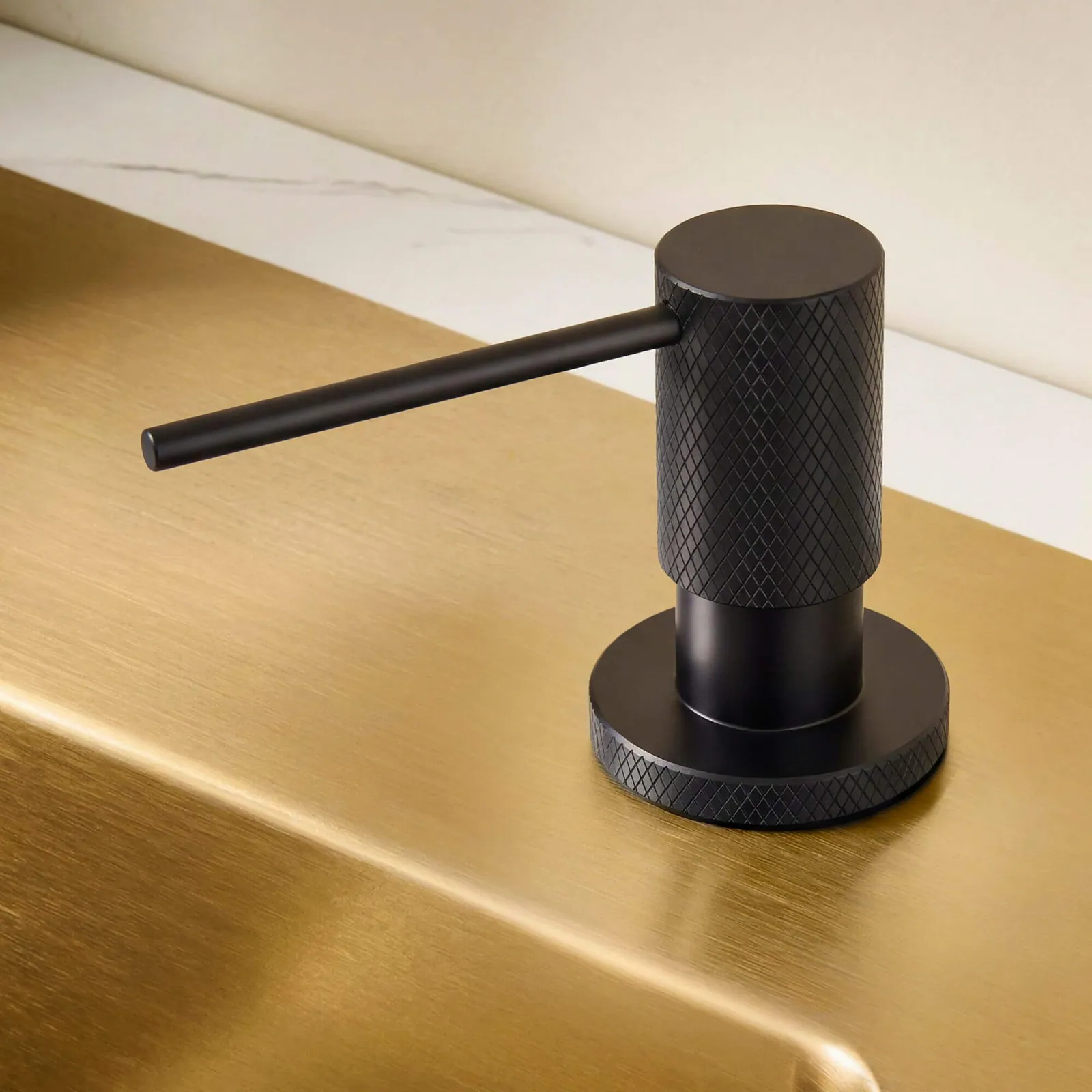 Ruvati Knurled Pattern Textured Soap Dispenser Pump Solid Metal in Satin Matte Black
