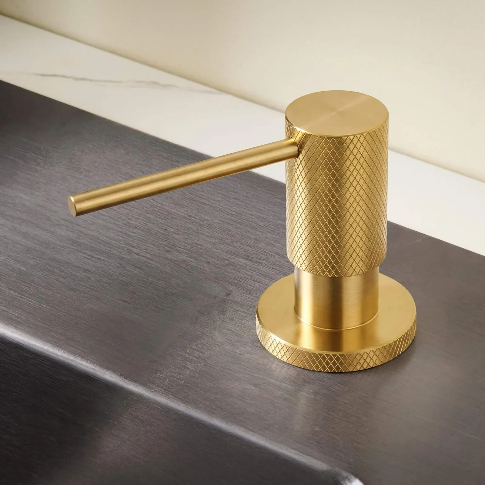 Ruvati Knurling Pattern Textured Soap Dispenser Pump Solid Metal in Brushed Gold