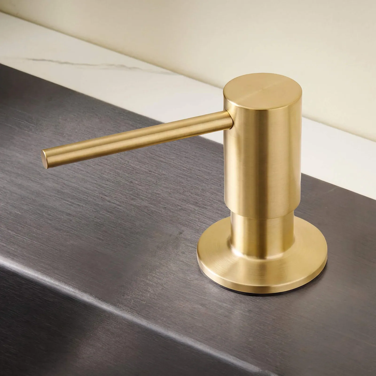 Ruvati Built in All Metal Soap Dispenser for Kitchen Sink with Brushed Gold Countertop Dish Soap Hand Lotion Pump with Refillable Bottle