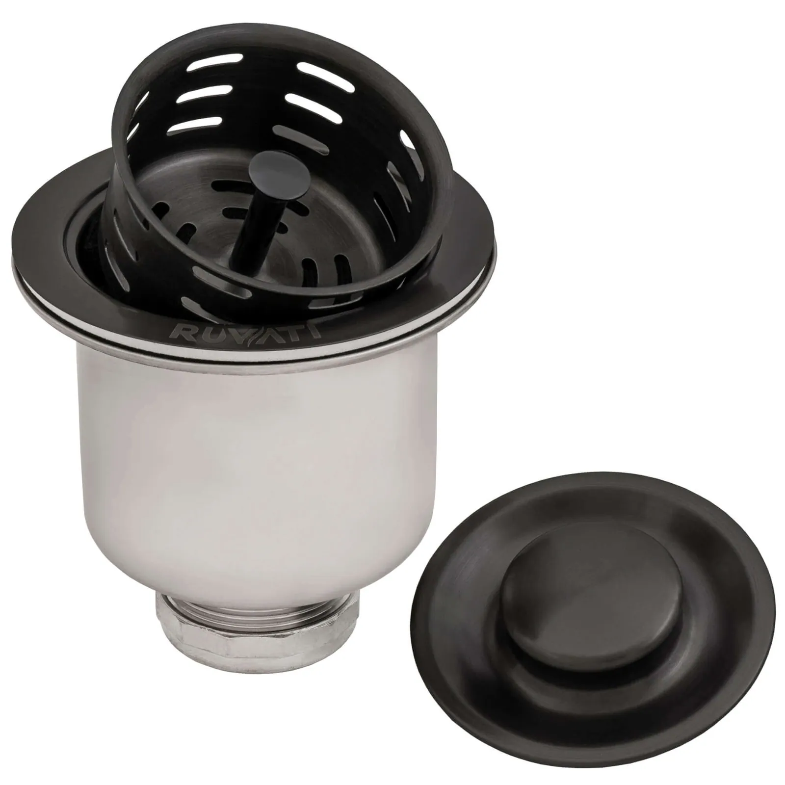 Ruvati Deep Basket Strainer Drain for Kitchen Sinks all Metal 3-1/2 inch – Gunmetal Black Stainless Steel