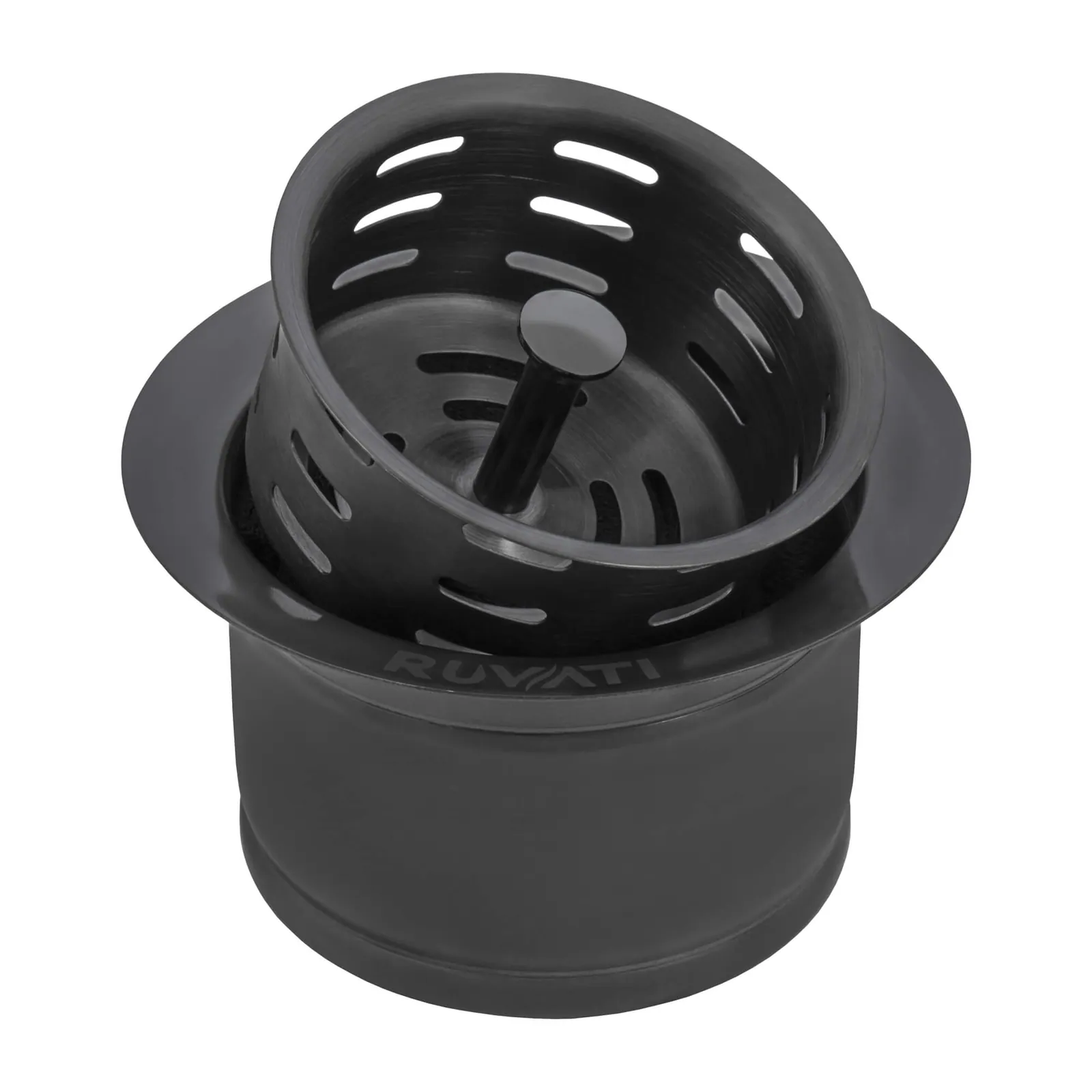 Ruvati Extended Garbage Disposal Flange with Deep Basket Strainer – Gunmetal Black Stainless Steel