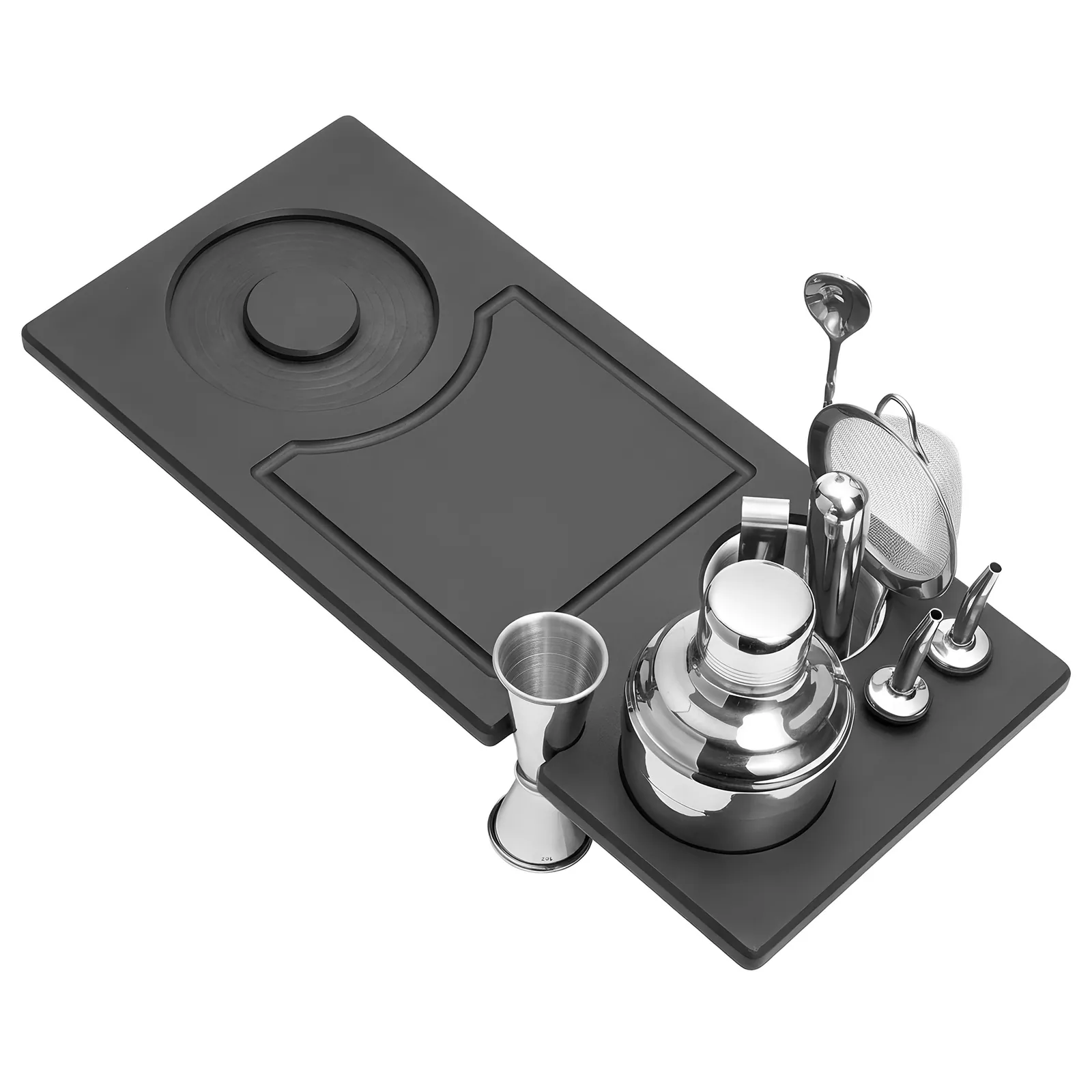 Ruvati LedgeFit Bartender’s Board Mixology Drink Cocktail Shaker Workstation Sink Accessory in Black Composite