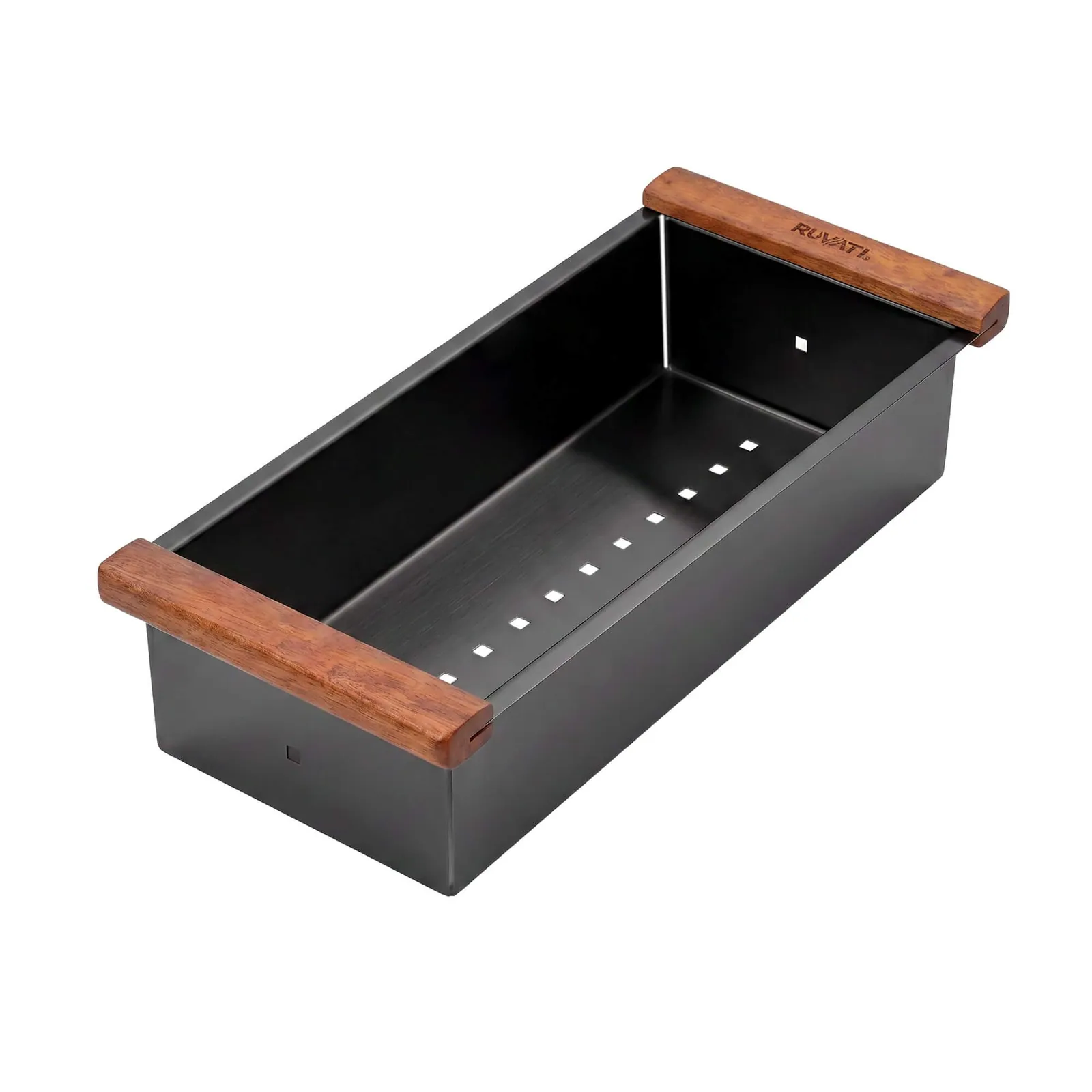 Ruvati Workstation Sink Replacement Colander 17 inch Black Stainless Steel with Wooden Handles