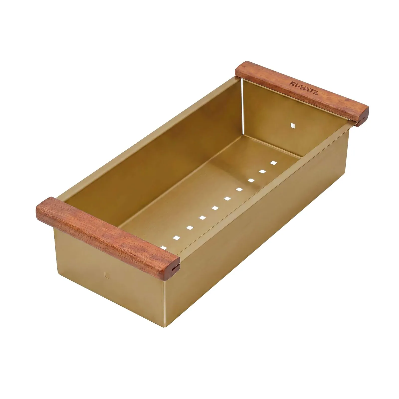 Ruvati Workstation Sink Replacement Colander 17 inch Gold Stainless Steel with Wooden Handles