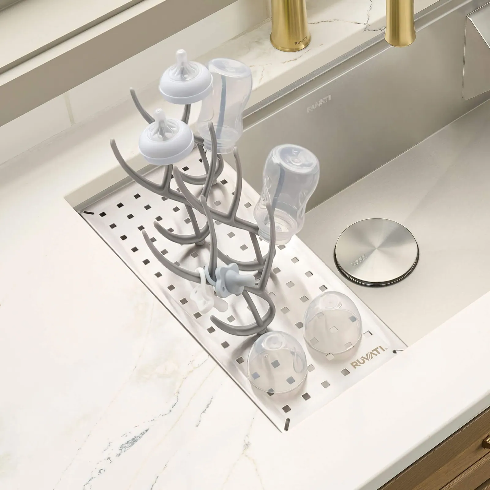 Ruvati LedgeFit Baby Bottle Holder Glass Cup Drying Rack Workstation Sink Sliding Accessory