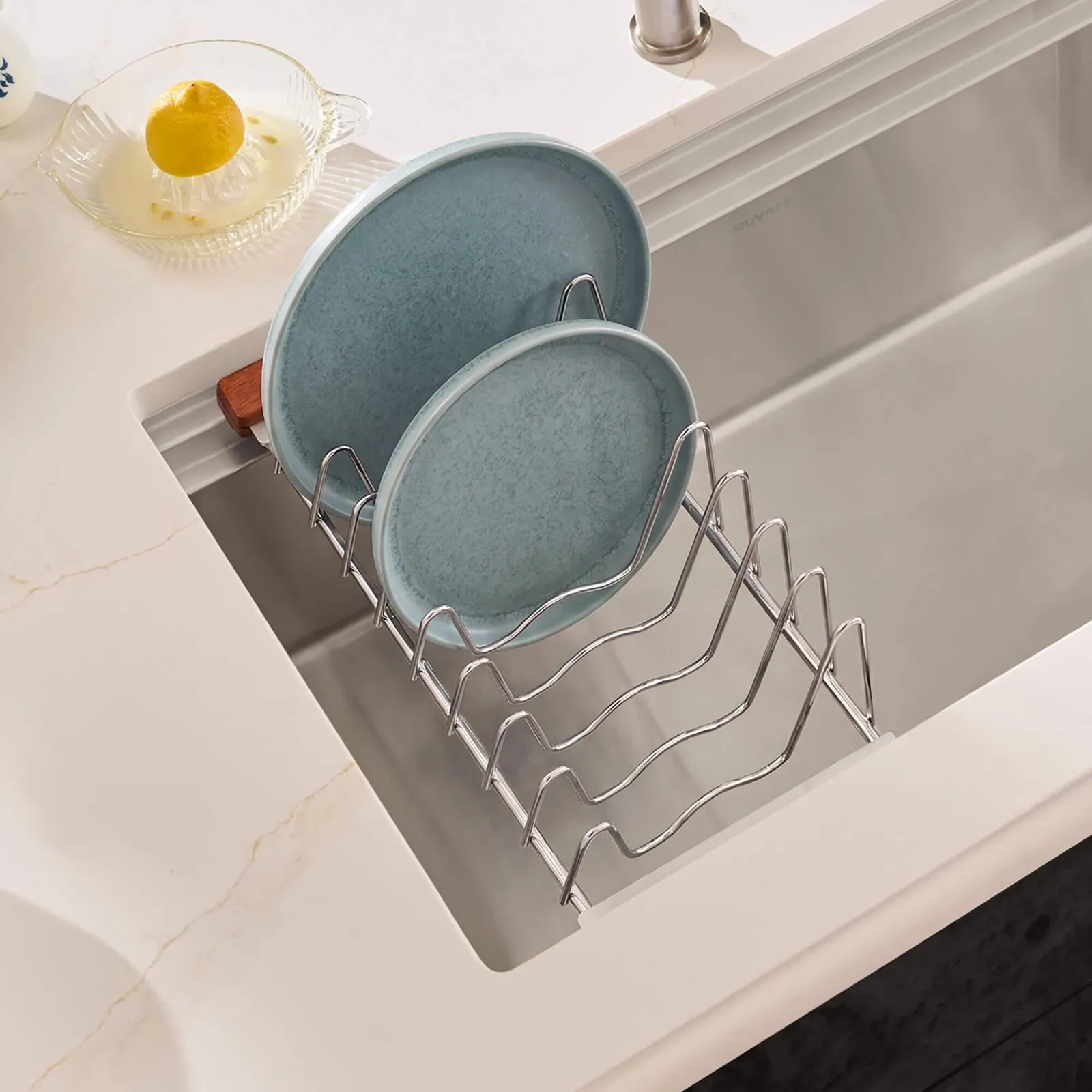 Ruvati LedgeFit Dish Drying Rack Drainer Plate Cup Holder Workstation Sink Top Sliding Accessory Stainless Steel