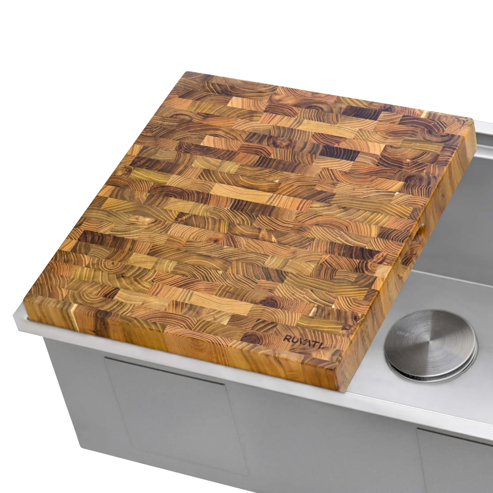 Ruvati 17 x 16 x 2 inch thick End-Grain Teak Butcher Block Solid Wood Large Workstation Cutting Board