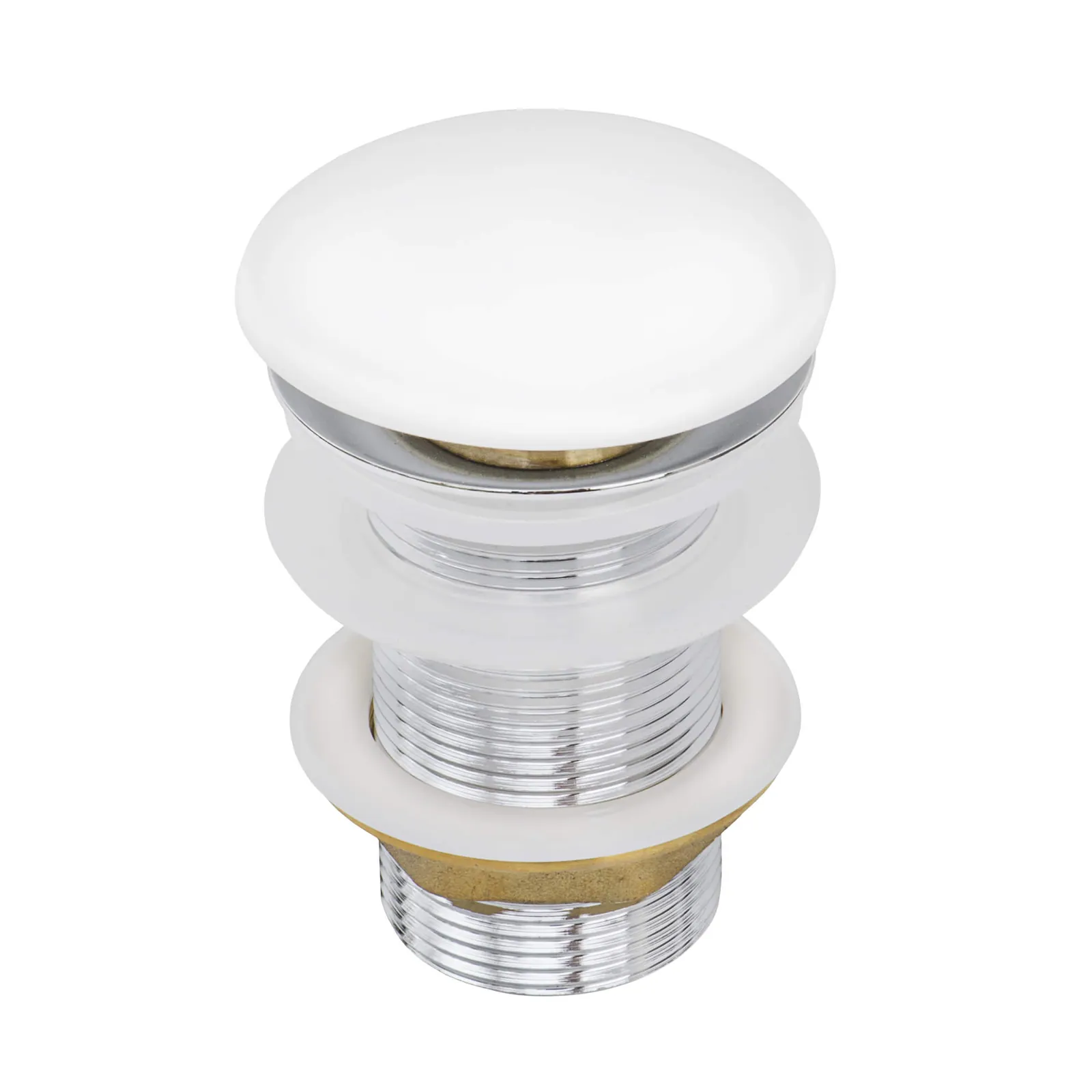 Ruvati White Ceramic Top Push Pop-up Drain for Bathroom Sinks without Overflow