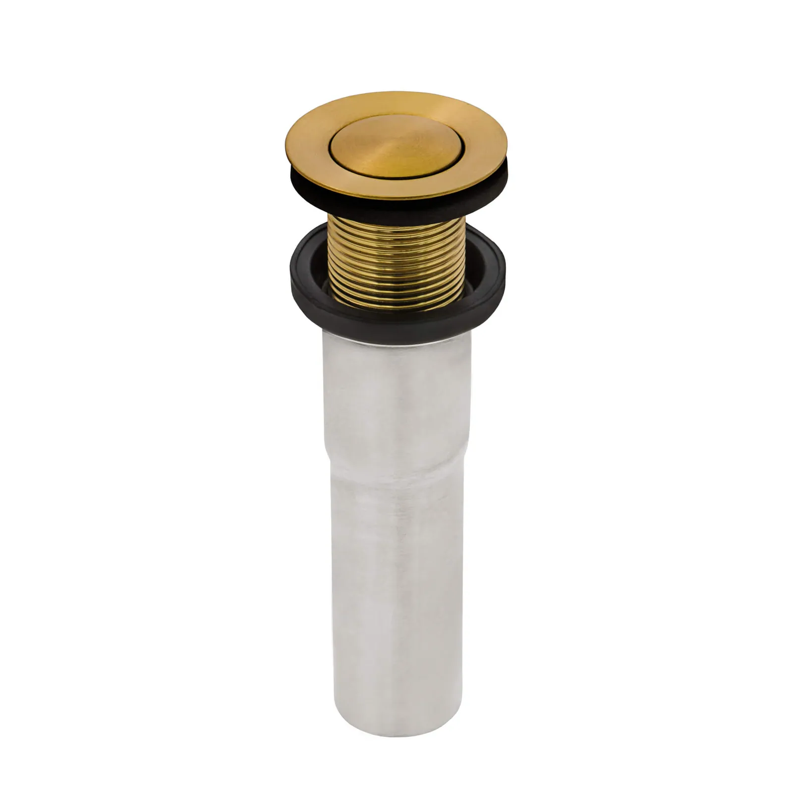 Ruvati Push Pop-up Drain for Bathroom Sinks without Overflow – Satin Brass Matte Gold