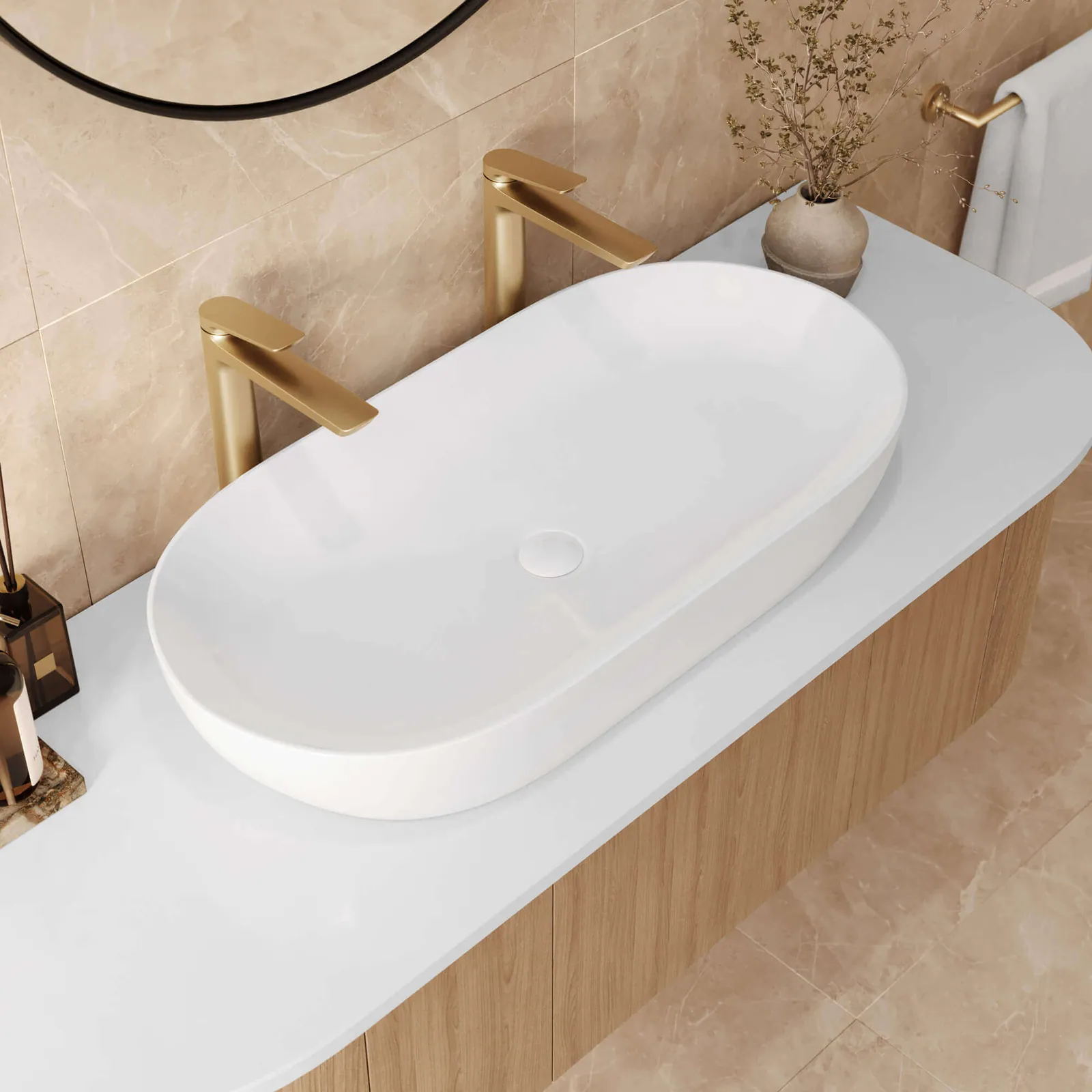 Ruvati 32 x 16 inch Bathroom Vessel Sink White Oval Above Counter Vanity Porcelain Ceramic