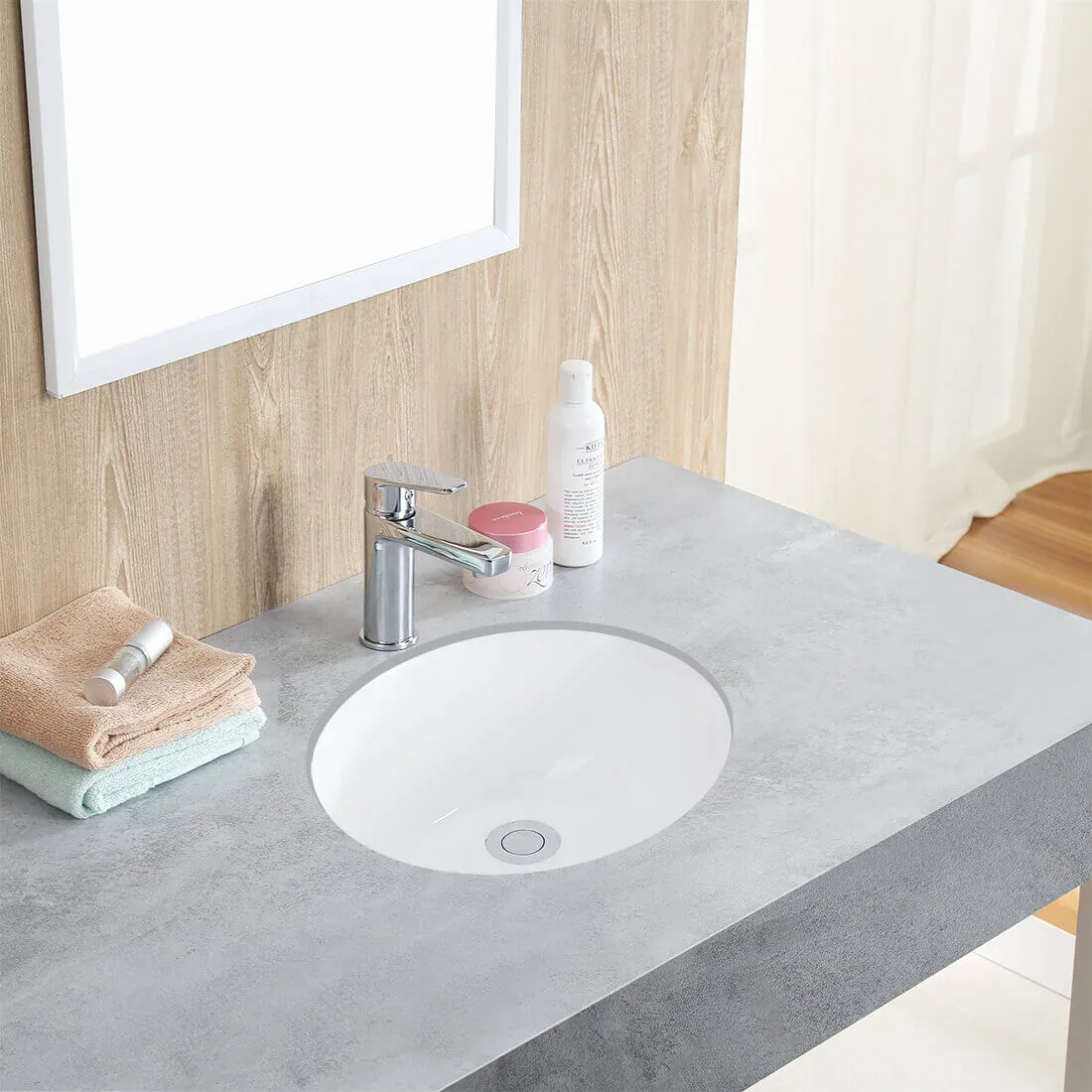 Ruvati 15 x 13 inch Undermount Bathroom Sink White Oval Porcelain Ceramic with Overflow