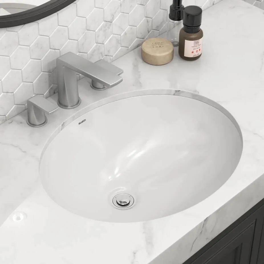 Ruvati 14-3/4 x 11 inch Undermount Bathroom Vanity Sink White Oval Porcelain Ceramic with Overflow