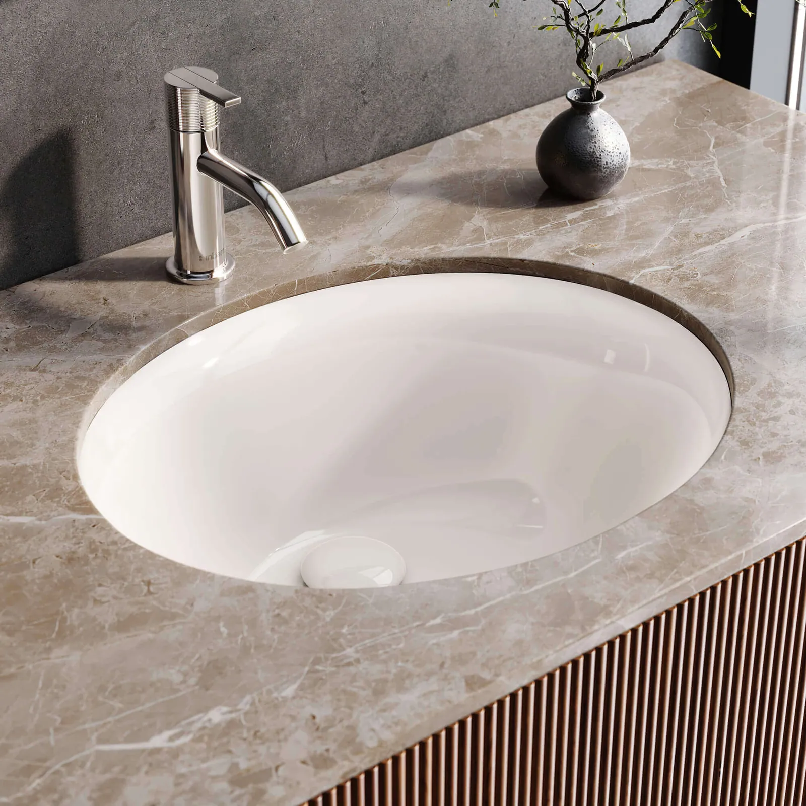 Ruvati 16 x 13 inch Undermount Bathroom Sink Biscuit Oval Porcelain Ceramic with Overflow