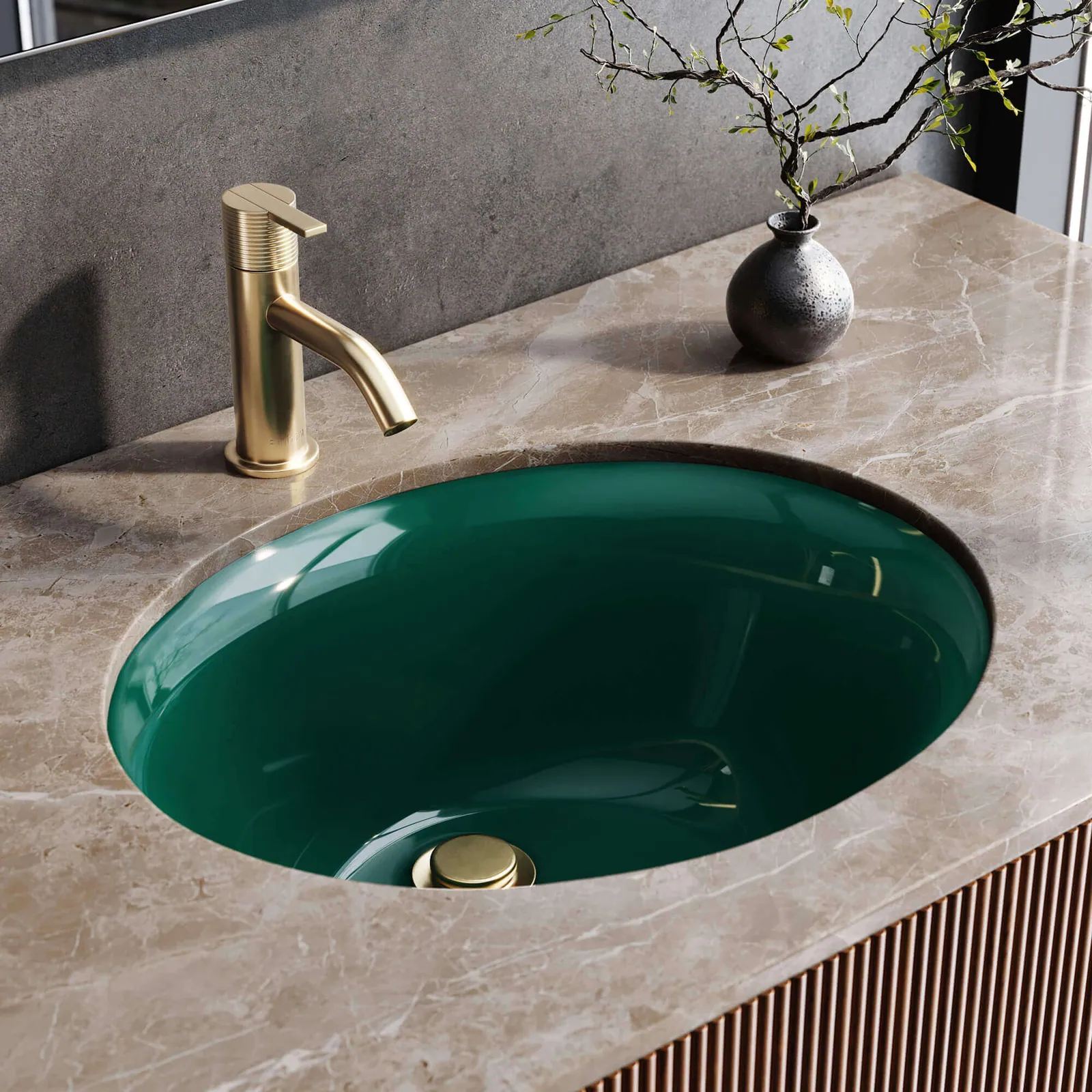 Ruvati 16 x 13 inch Undermount Bathroom Sink Emerald Green Oval Porcelain Ceramic with Overflow
