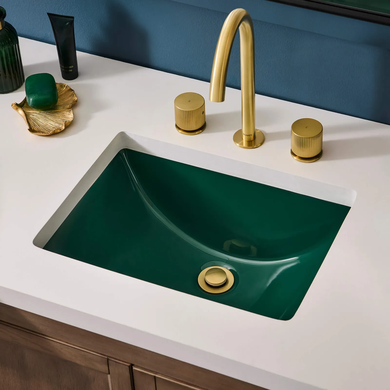 Ruvati 16 x 11-3/4 inch Undermount Bathroom Vanity Sink Emerald Green Rectangular Porcelain Ceramic with Overflow