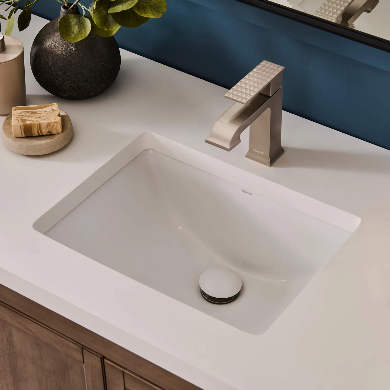 Ruvati 18 x 12-3/4 inch Undermount Bathroom Sink Biscuit Rectangular Porcelain Ceramic with Overflow