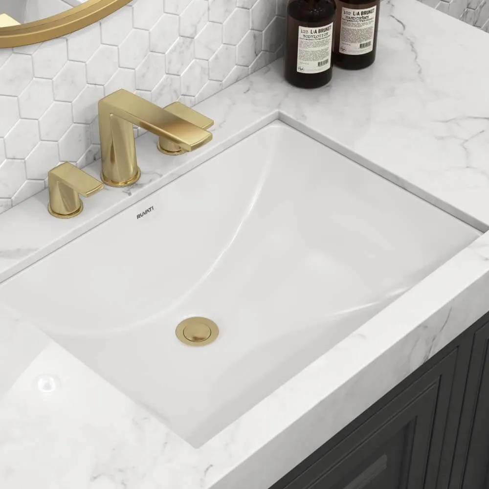 Ruvati 18 x 12 inch Undermount Bathroom Vanity Sink White Rectangular Porcelain Ceramic with Overflow
