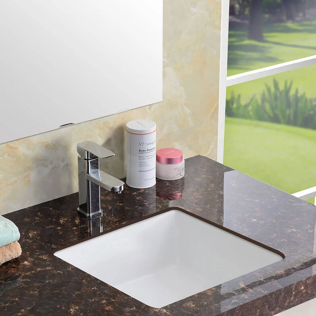 Ruvati 14 x 14 inch Undermount Bathroom Vanity Sink White Square Porcelain Ceramic with Overflow