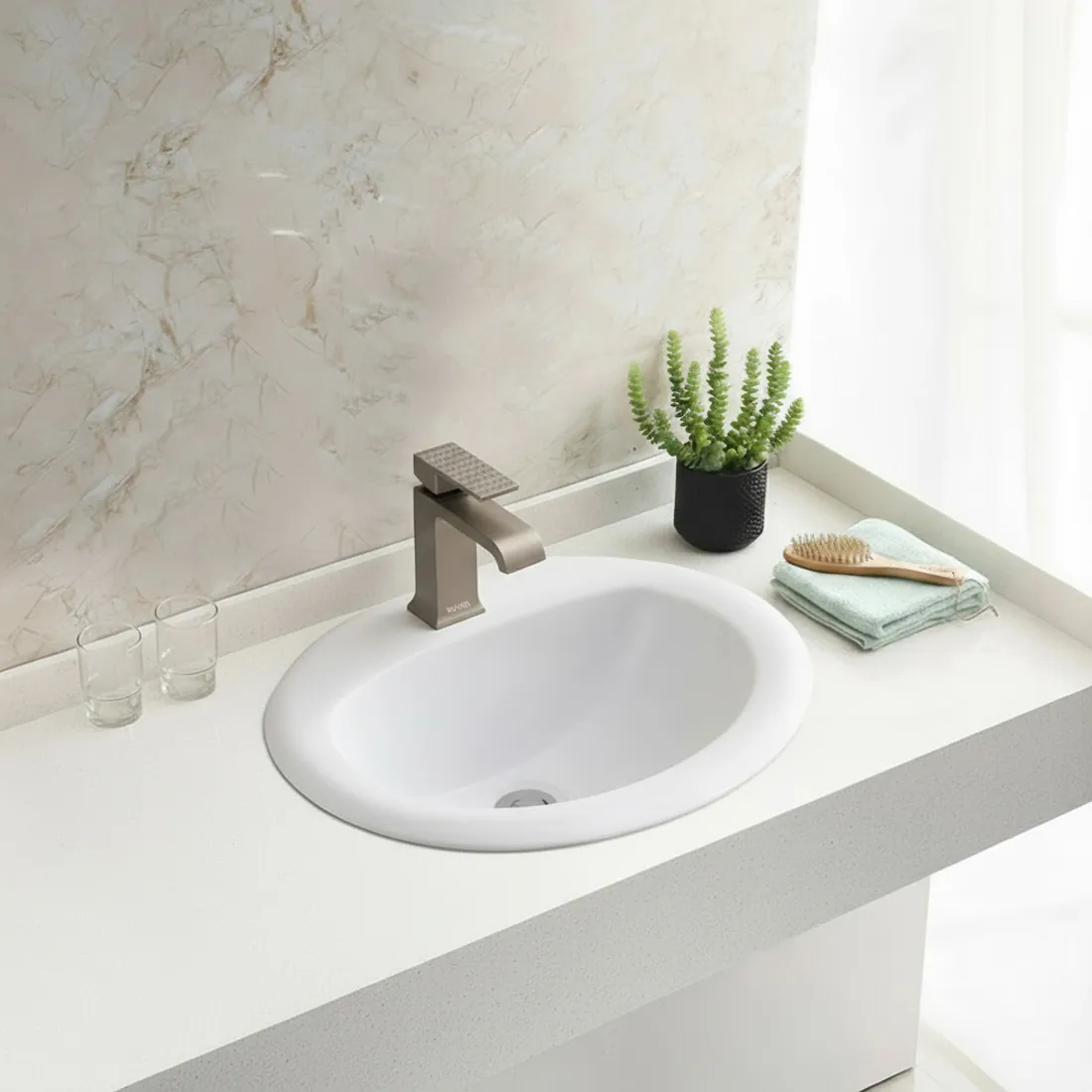 Ruvati 21 x 18 inch Drop In Topmount Bathroom Sink White Oval Porcelain Ceramic with Overflow