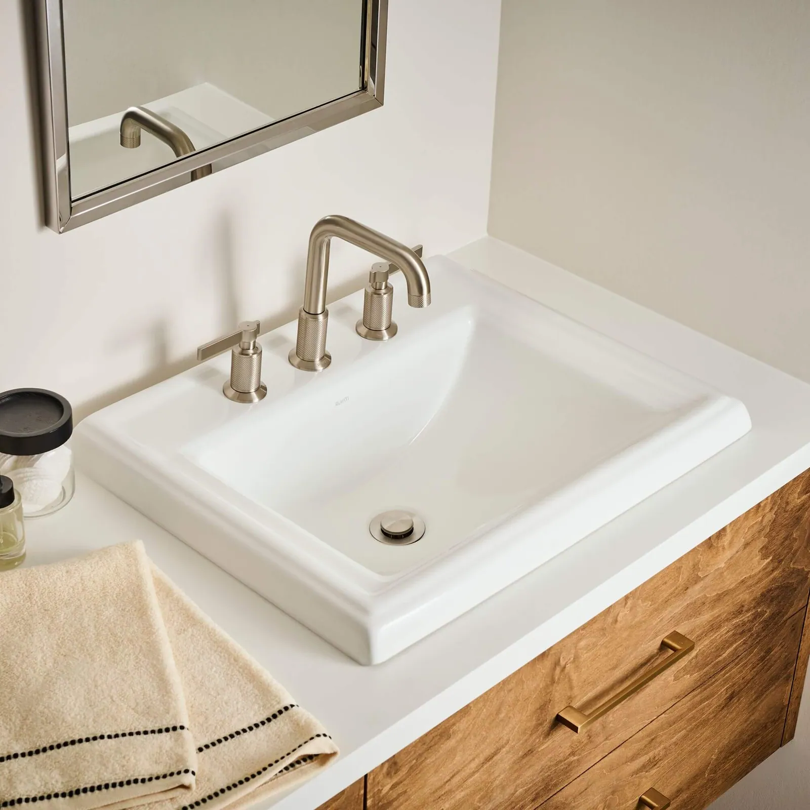 Ruvati 23 x 18 inch Drop In Topmount Bathroom Vanity Sink White Rectangular Porcelain Ceramic with Overflow