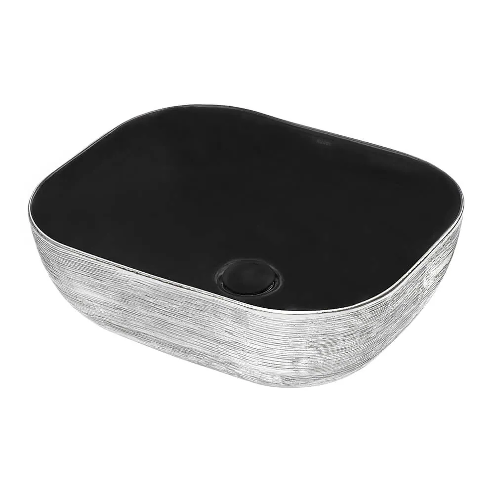 Ruvati 20 x 16 inch Bathroom Vessel Sink Silver Decorative Art Above Vanity Counter Black Ceramic