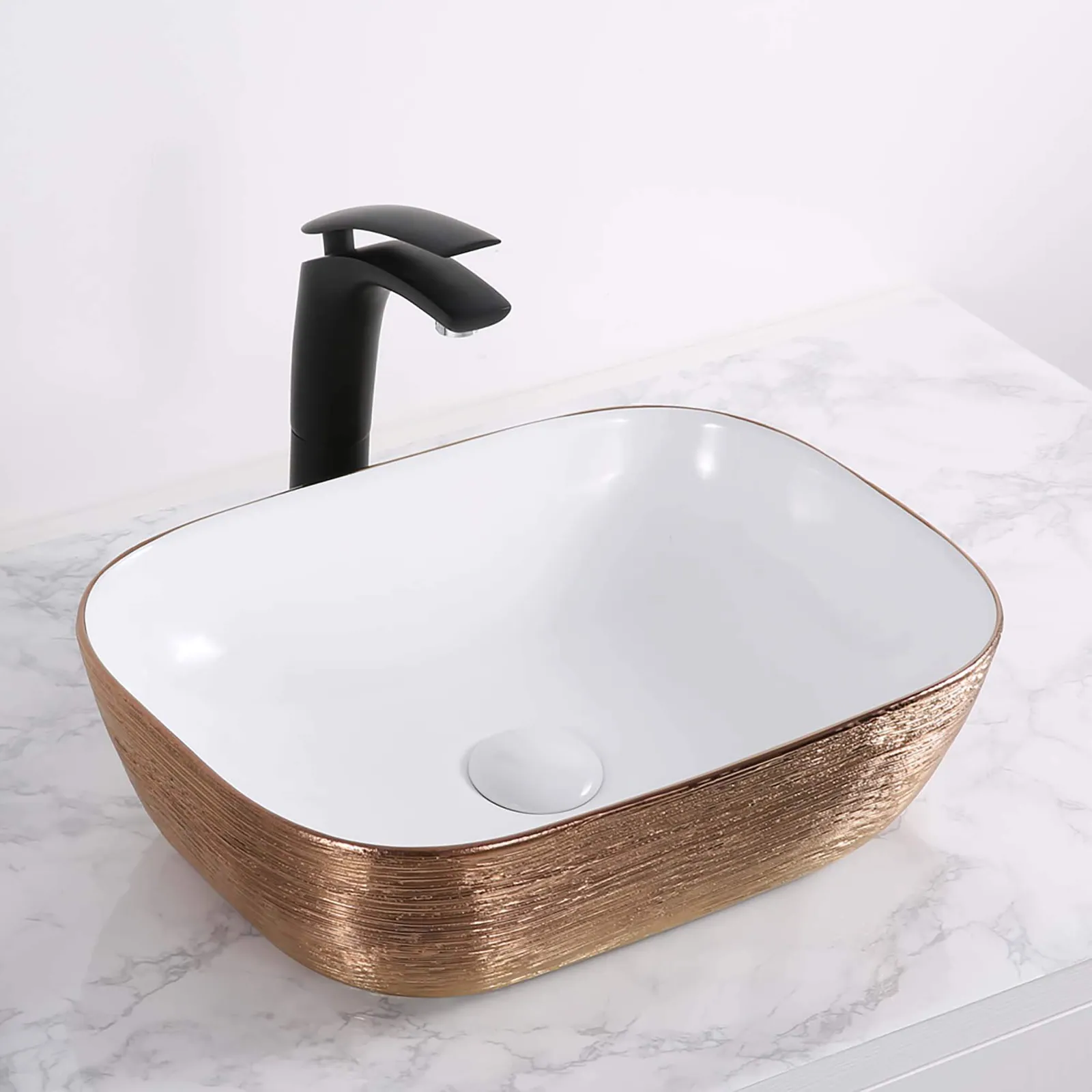 Ruvati 20 x 16 inch Bathroom Vessel Sink Rose Gold Decorative Art Above Vanity Counter White Porcelain Ceramic