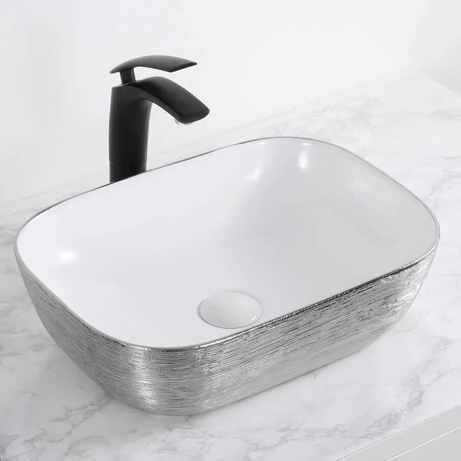 Ruvati 20 x 16 inch Bathroom Vessel Sink Silver Decorative Art Above Vanity Counter White Ceramic
