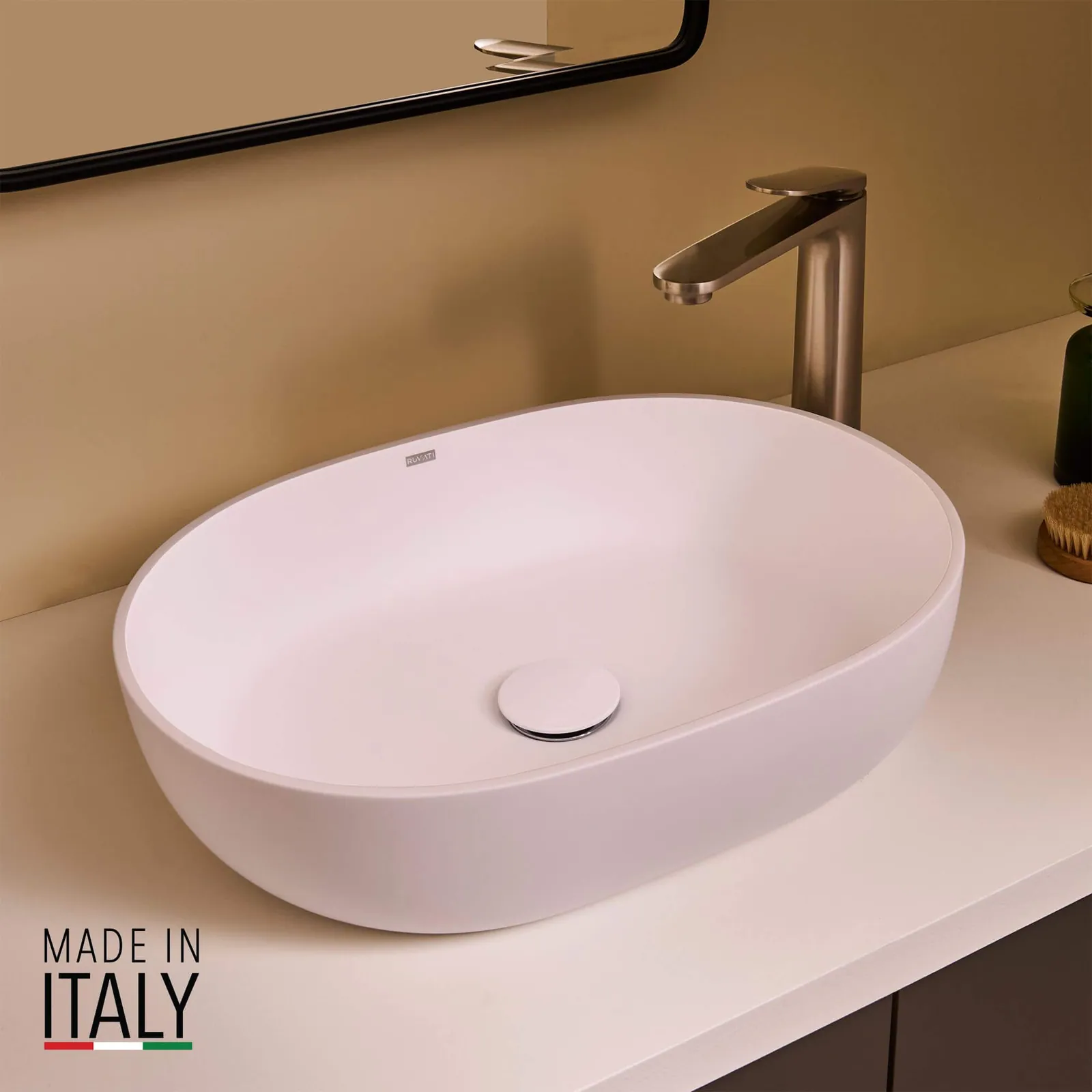 Ruvati 19-inch Matte White epiStone Solid Surface Modern Bathroom Vessel Sink