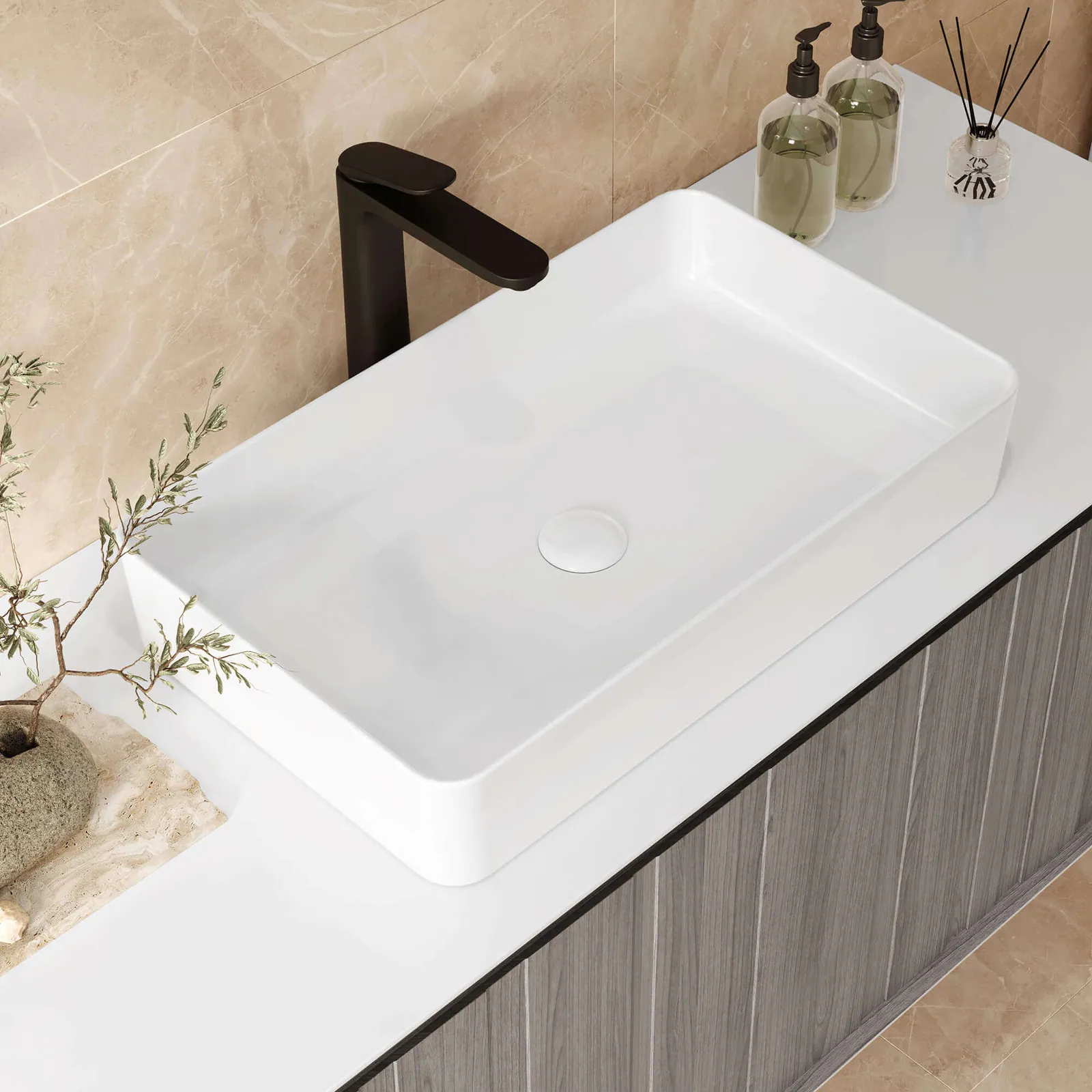 Ruvati 24 x 16 inch Bathroom Vessel Sink White Rectangular Above Counter Porcelain Ceramic