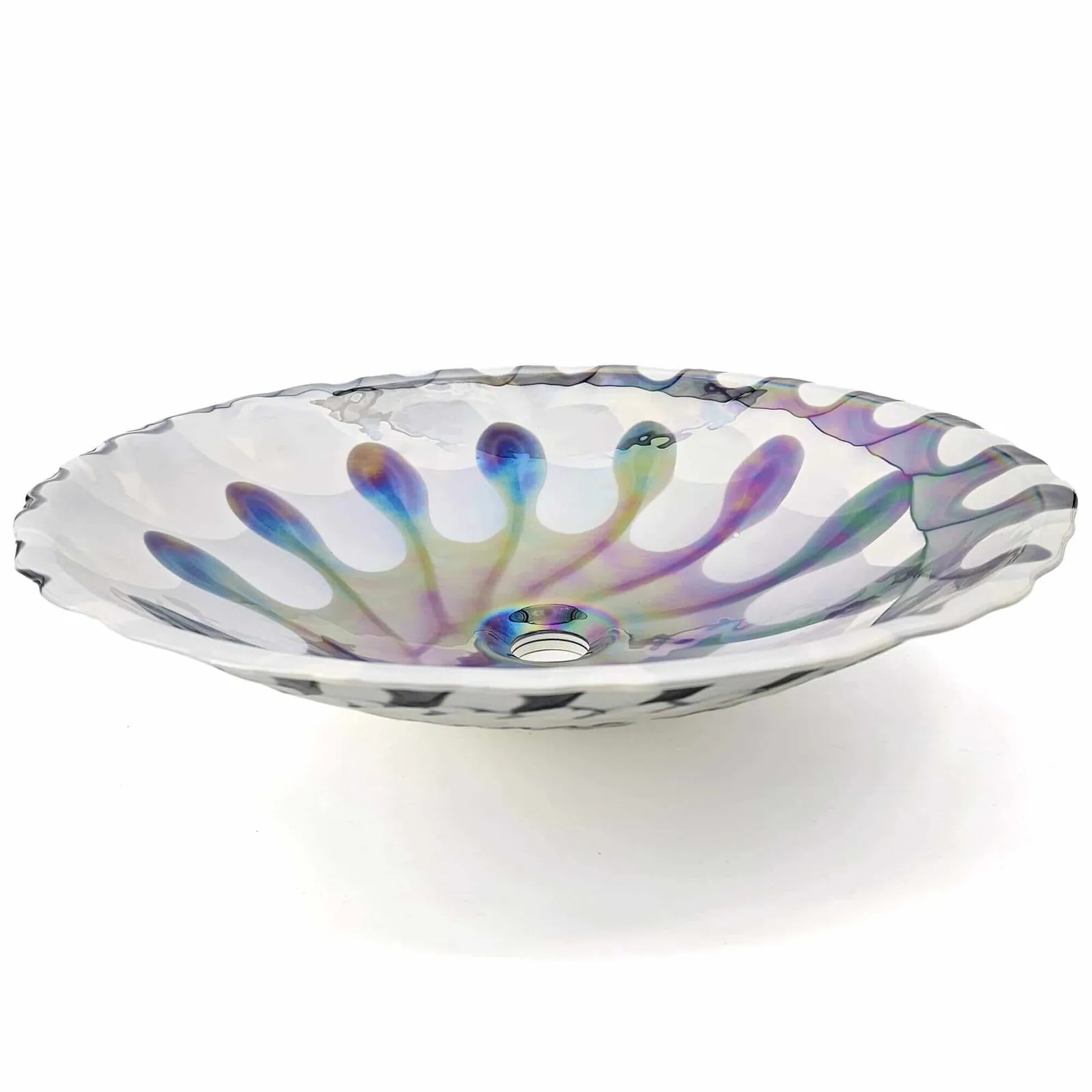 Ruvati 20 inch Murano Glass Art Drop In Round Decorative Pattern Bathroom Sink – Spira Luxe Pearl White
