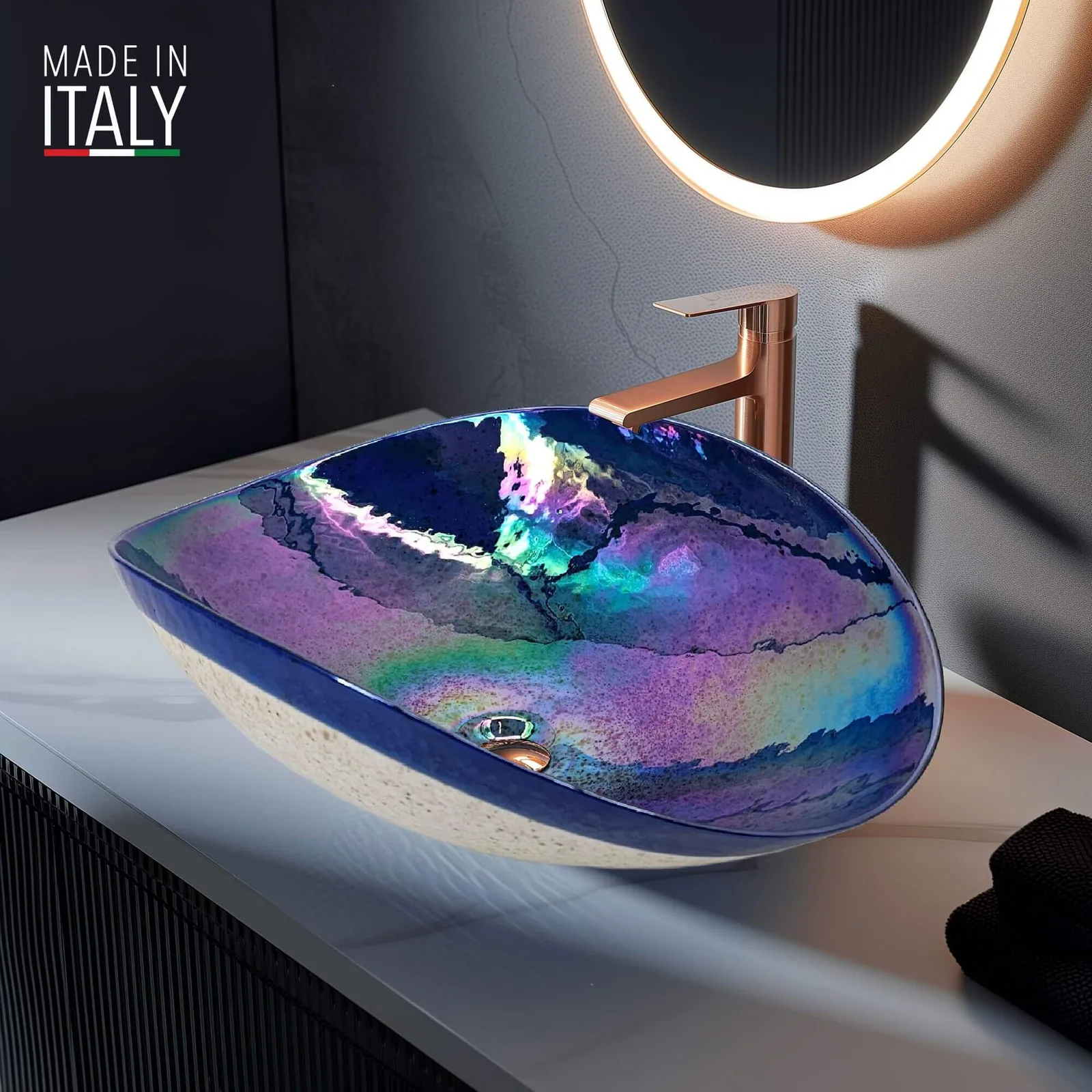 Ruvati 19 inch Murano Glass Art Vessel Seashell Decorative Pattern Bathroom sink – Celestial Blue