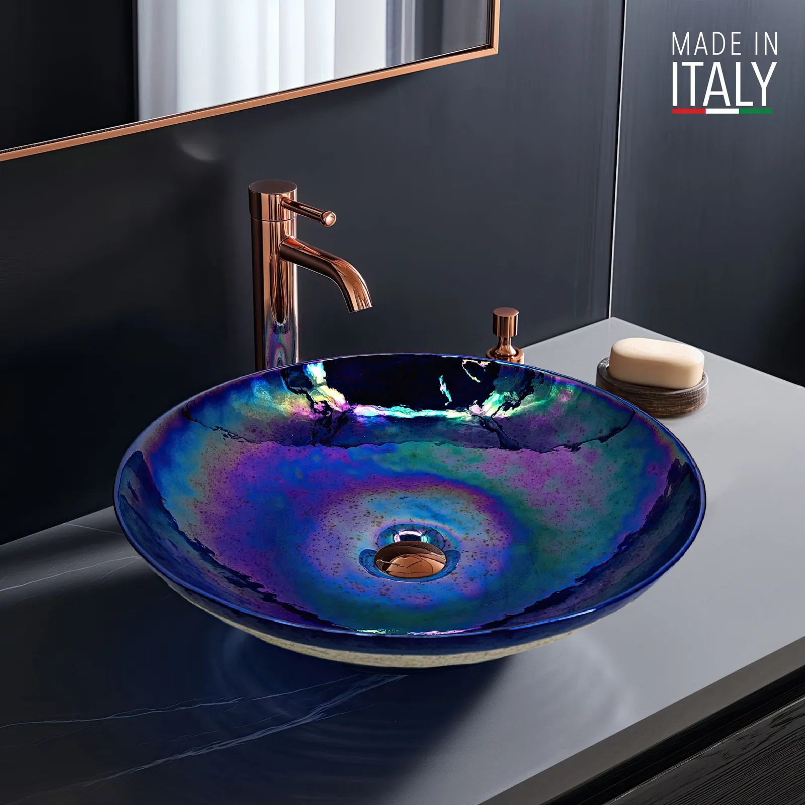 Ruvati 16 inch Murano Glass Art Vessel Circle Decorative Pattern Bathroom Sink – Celestial Blue