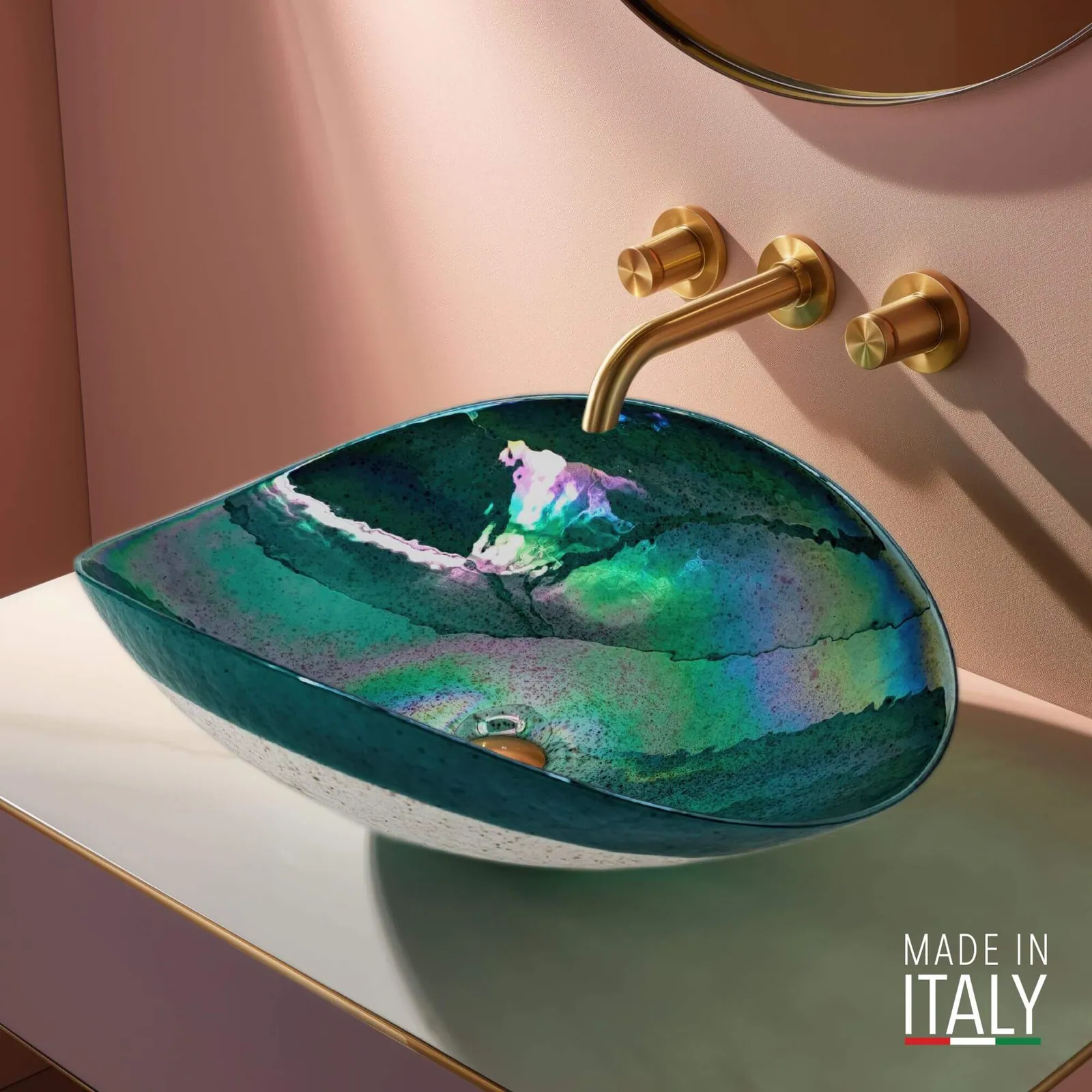 Ruvati 19 inch Murano Glass Art Vessel Seashell Decorative Pattern Bathroom Sink – Seafoam Green