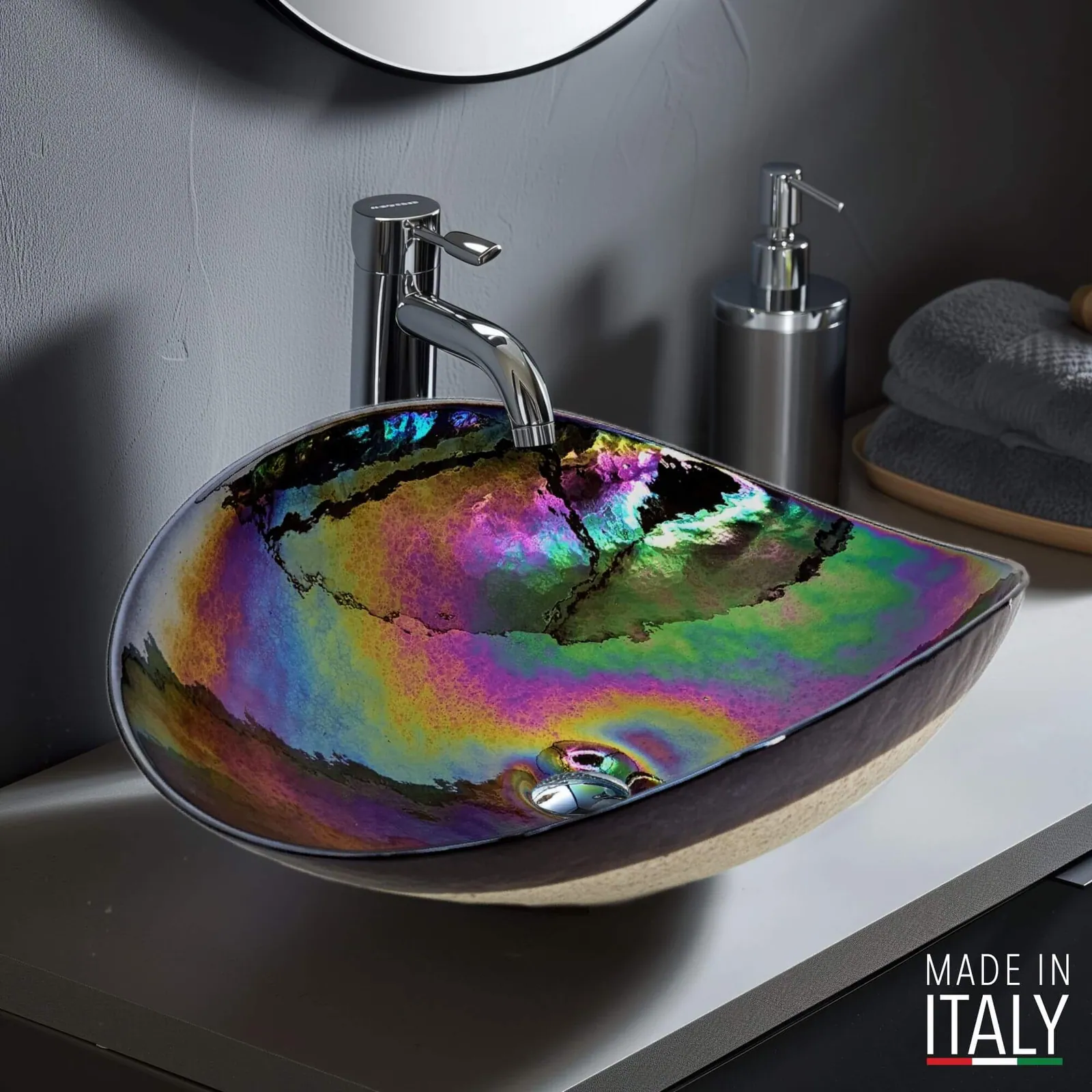 Ruvati 19 inch Murano Glass Art Vessel Seashell Decorative Pattern Bathroom Sink – Chestnut Brown
