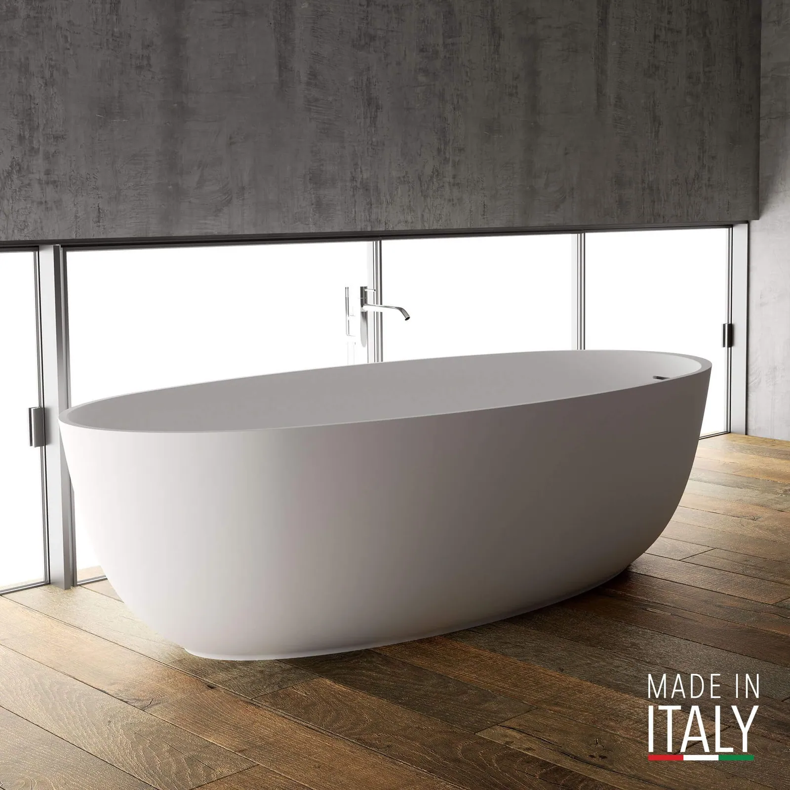 Ruvati 66-inch Matte White epiStone Solid Surface Oval Freestanding Bath Tub Canali