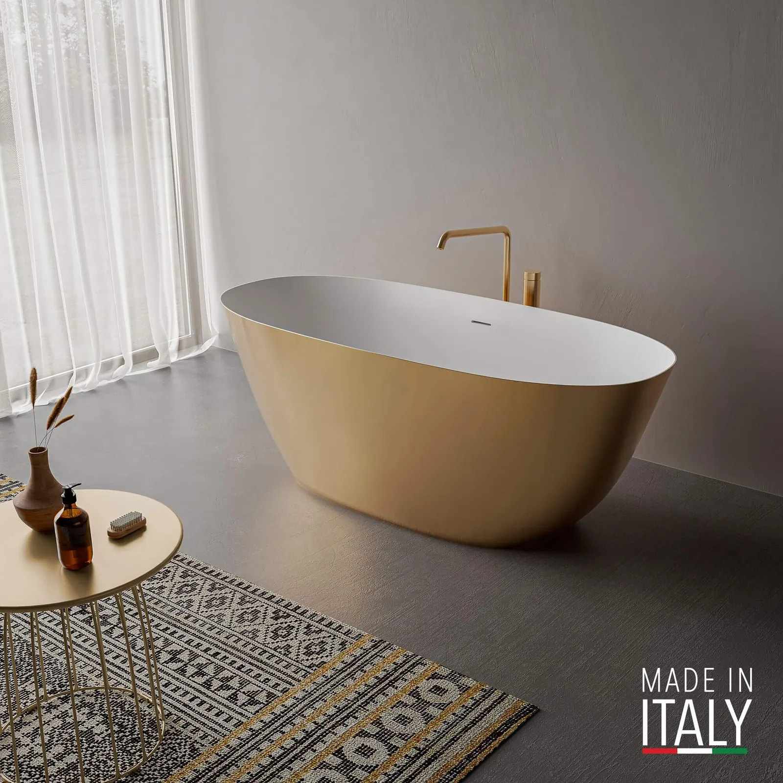 Ruvati 63-inch Matte Gold and White epiStone Solid Surface Freestanding Bath Tub Sinatra