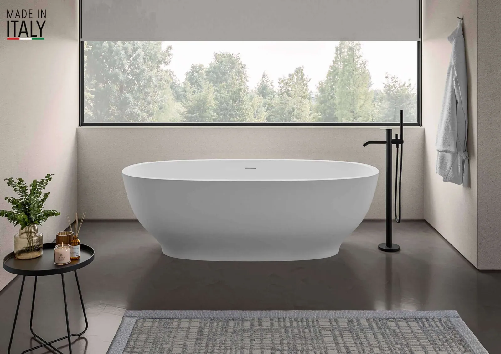 Ruvati 69-inch White epiStone Solid Surface Oval Freestanding Bath Tub Viola
