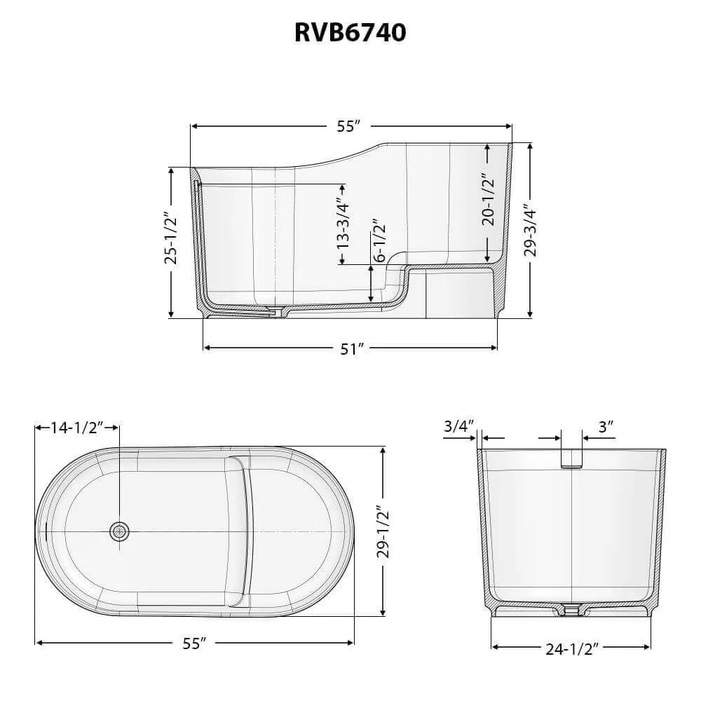 Dimension drawing for RVB6740WH