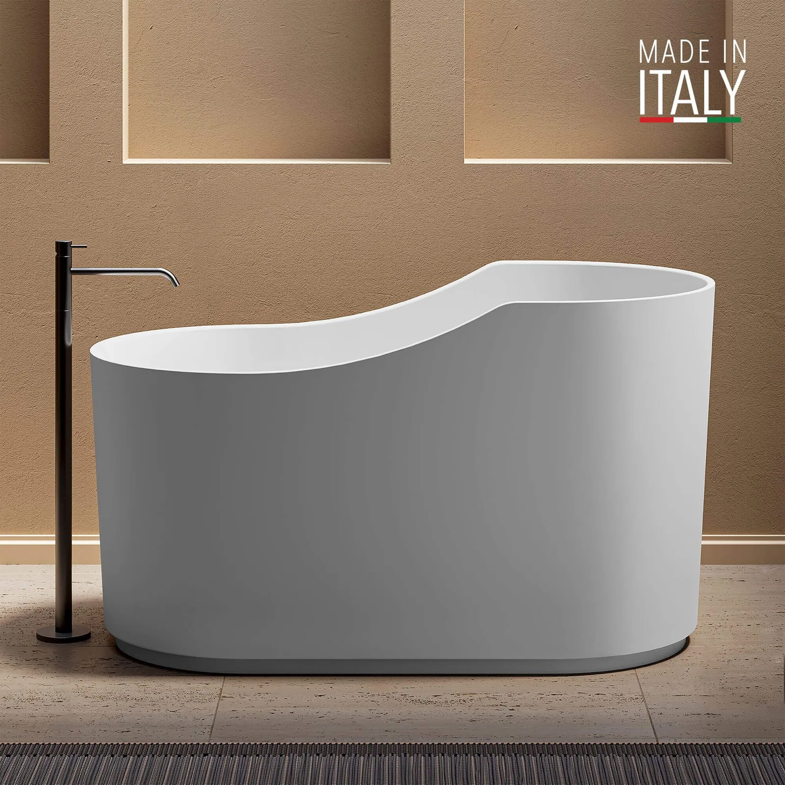 Ruvati 55-inch Japanese Ofuro Freestanding Bath Tub Solid Surface Soaking Tub epiStone in Matte White