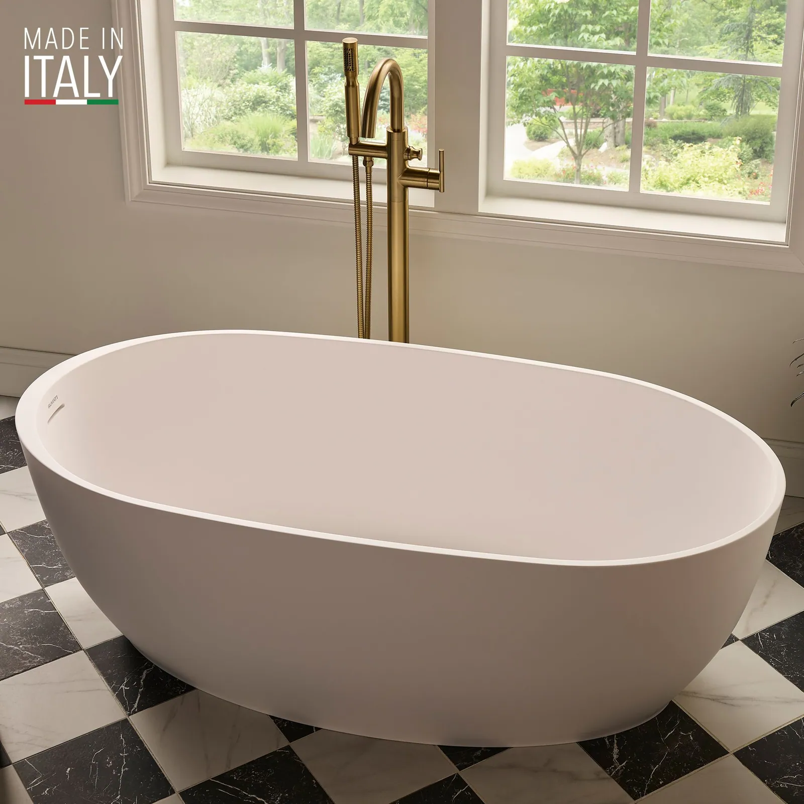 Ruvati 59-inch Matte White epiStone Solid Surface Oval Freestanding Bath Tub Canali