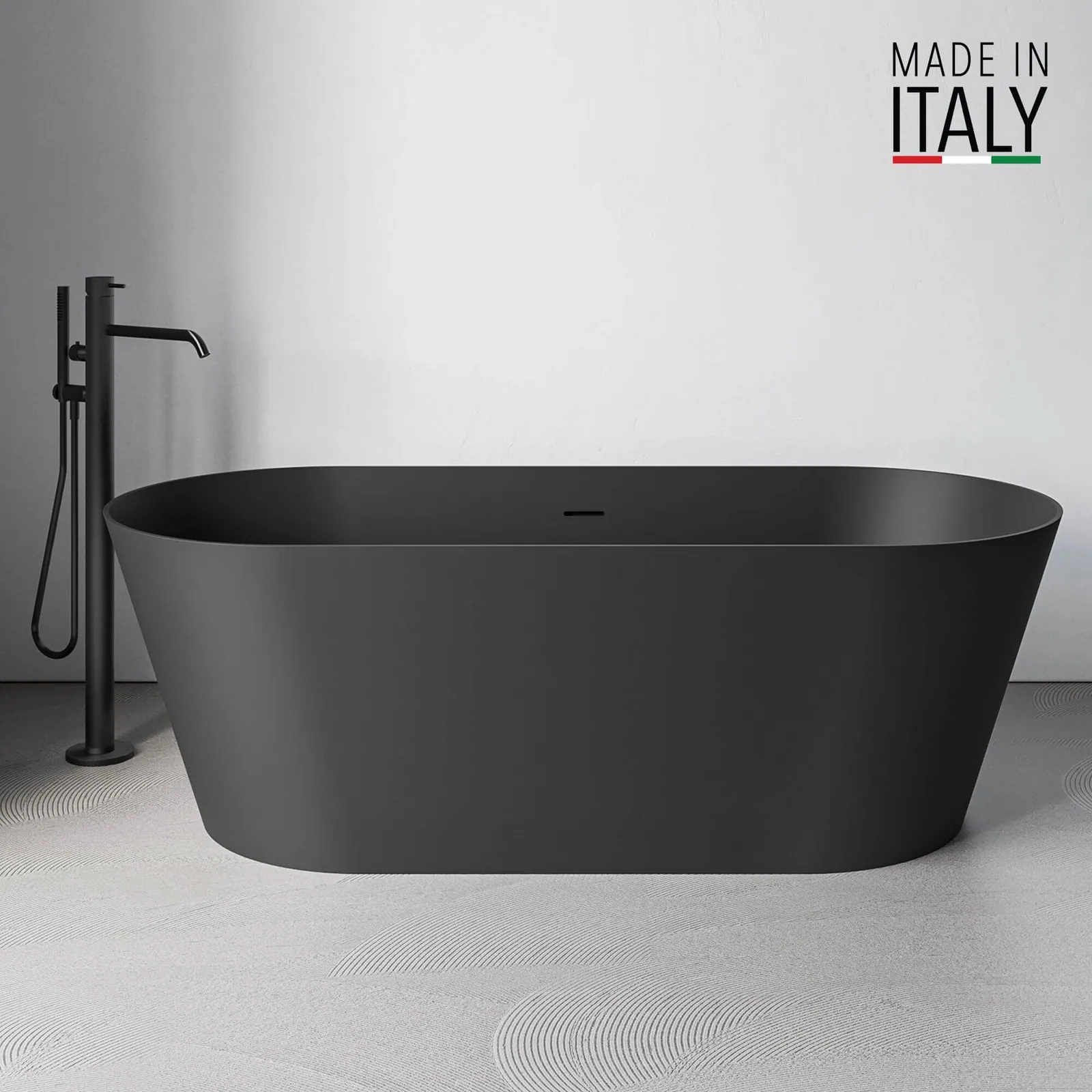 Ruvati 67-inch Black epiStone Solid Surface Oval Freestanding Bath Tub Omnia Matte