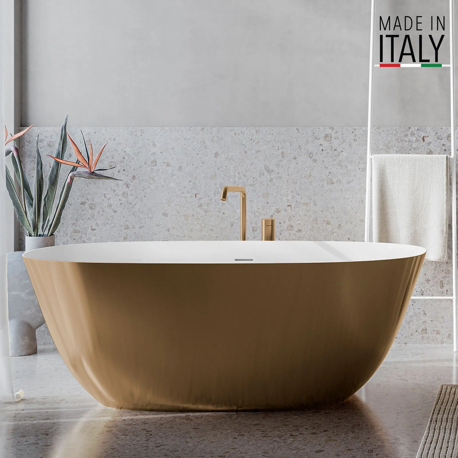 Ruvati 71-inch Matte Gold and White epiStone Solid Surface Freestanding Bath Tub Sinatra