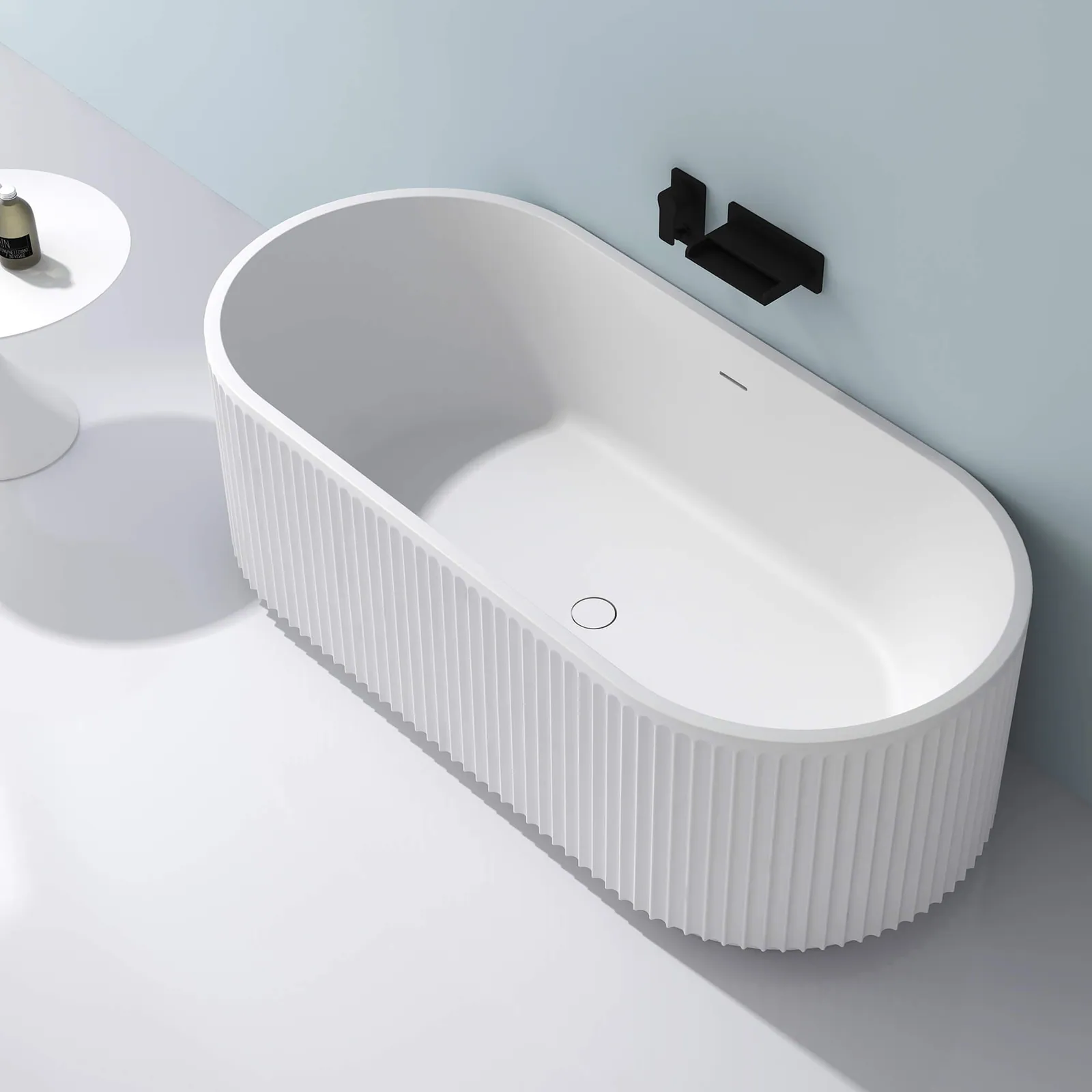 Ruvati 67-inch Fluted Freestanding Soaking Bathtub epiStone Solid Surface Modern Matte White