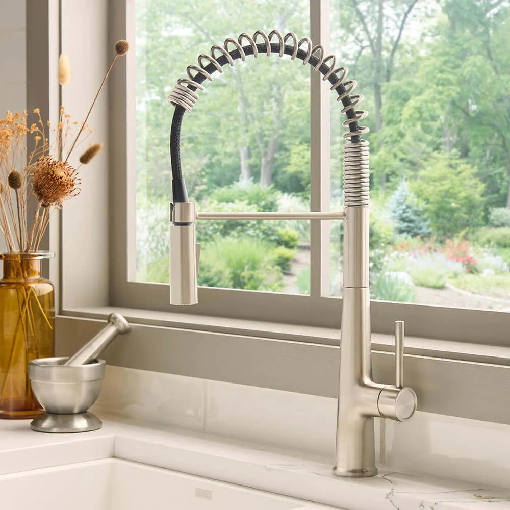 Ruvati Seneca Single Handle Pull Down Kitchen Faucet Spot Proof Stainless Steel Modern with Pre-Rinse Sprayer