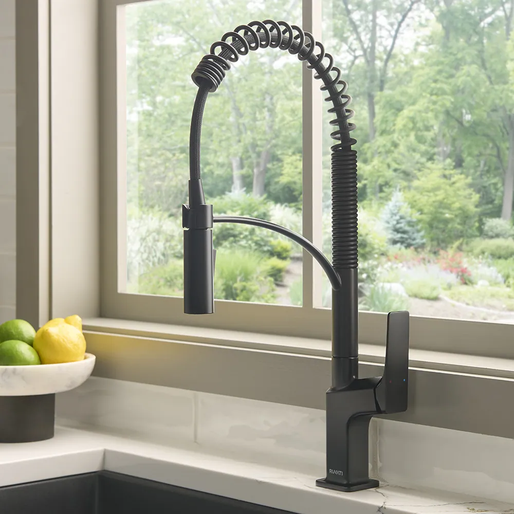 Ruvati Seneca Matte Black Single Handle Pull Down Kitchen Faucet Spiral Pro Style with Pre-Rinse Spray Hose