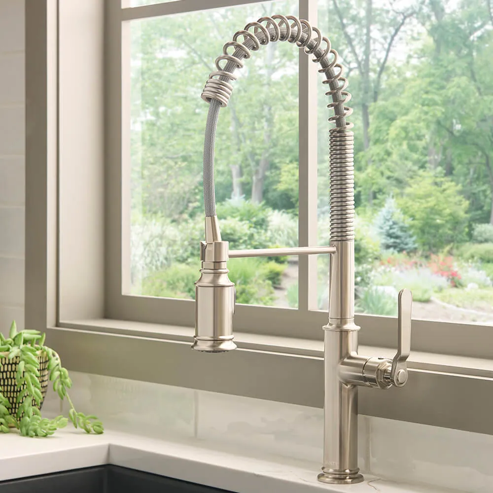 Ruvati Bianca Single Handle Pull Down Industrial Pre-Rinse High Arc Kitchen Faucet with Sprayer in Stainless Steel